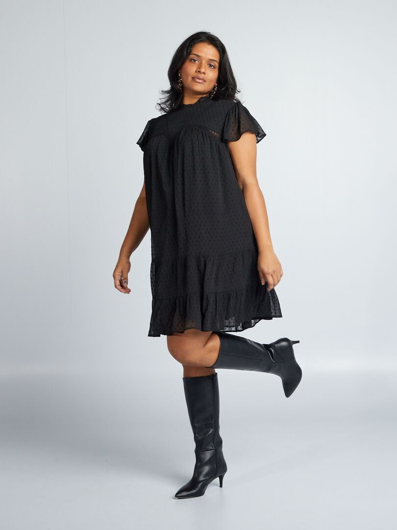 Vestido de voile Plumetis - negro
