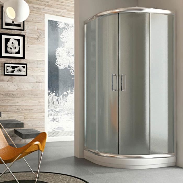 Mampara de ducha semicircular 90x90 H185 Opaca 6mm - IDRALITE - Alabama - Reversible - Aluminio - Gris