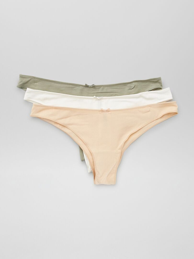Set van 3 elastische katoenen Braziliaanse slips - grijs