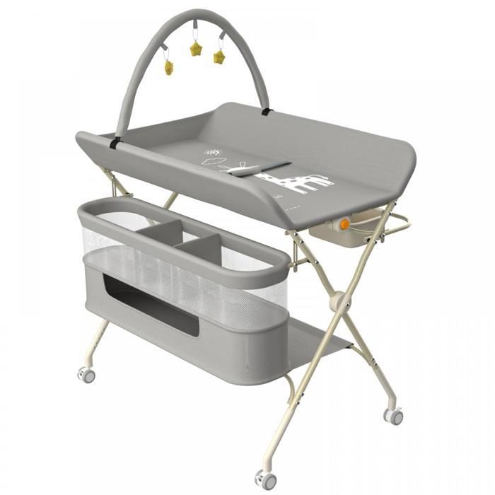 Mobile/Foldable Changing Table - Changing Surface with Side Basket and 3 Toys - Adjustable Height - 80x73x86-94 cm - Grey