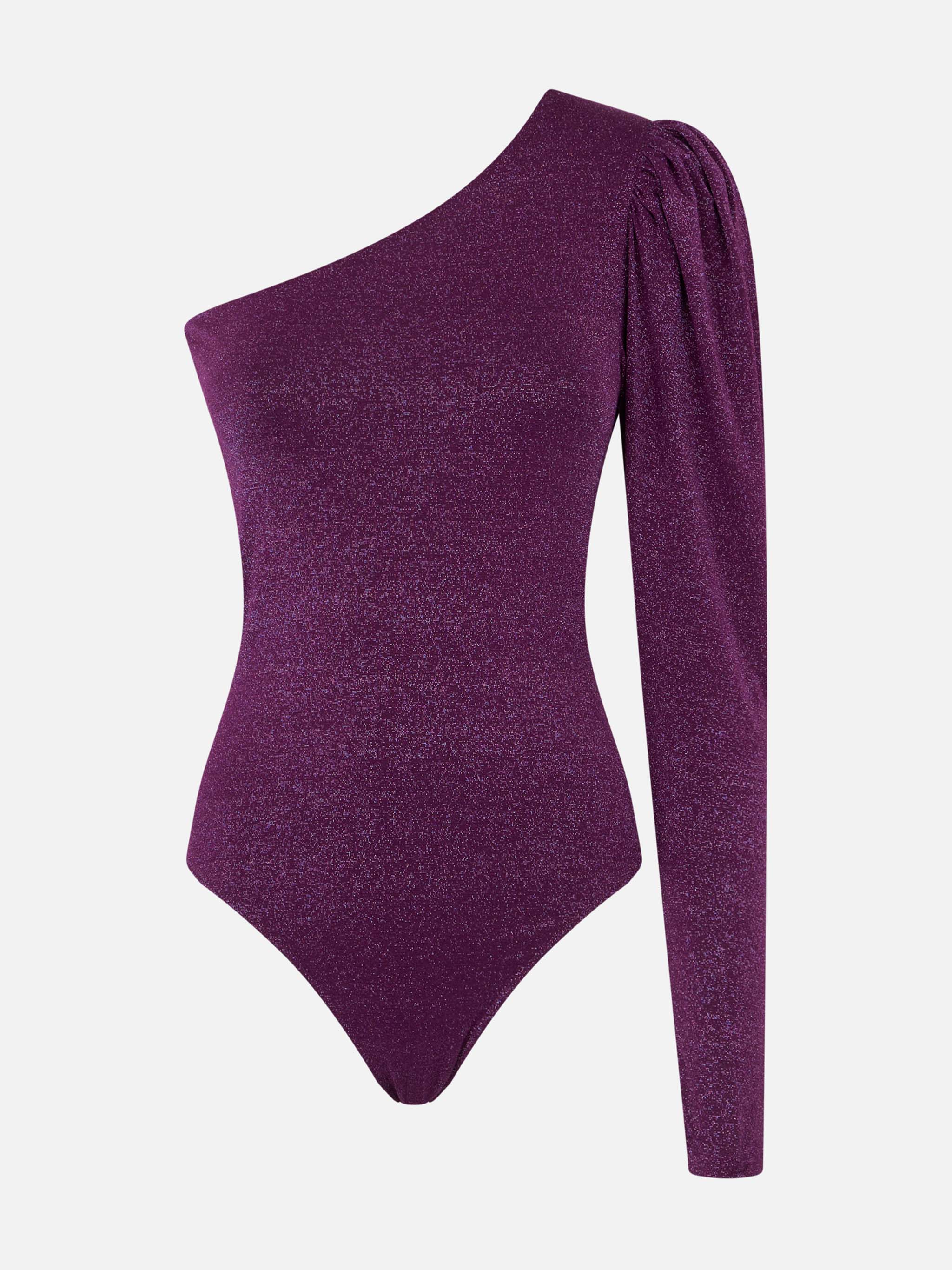 Paarse glitter gebreide one-shoulder badpak/bodysuit