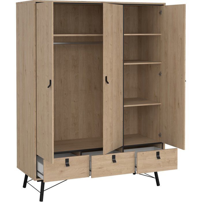 Armoire de chambre - RY - Chêne Jackson Hickory - 3 portes - 3 tiroirs - 150,2 x 60,1 x 200,4 cm