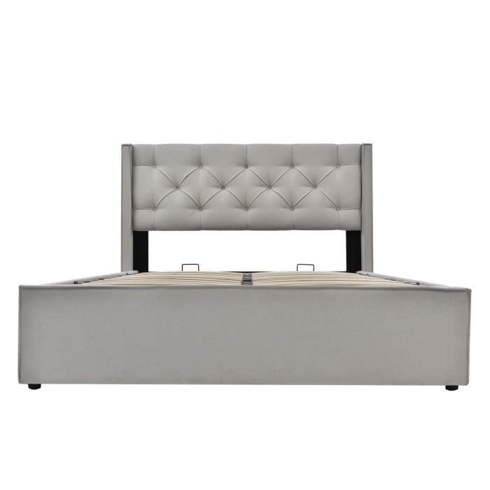 Opbergbed - MODERNLUXE - 140x200cm - Lichtgrijs - Met opbergvak en lattenbodem