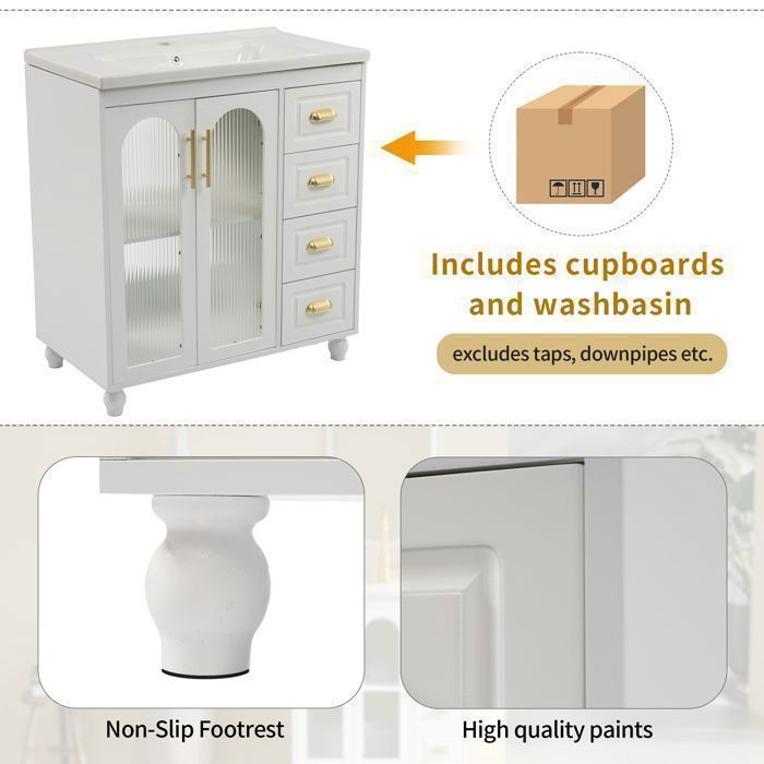 Plaque épaissieMeuble de salle de bain simple lavabo avec meuble bas 80cm avec lavabo en céramique,blanc