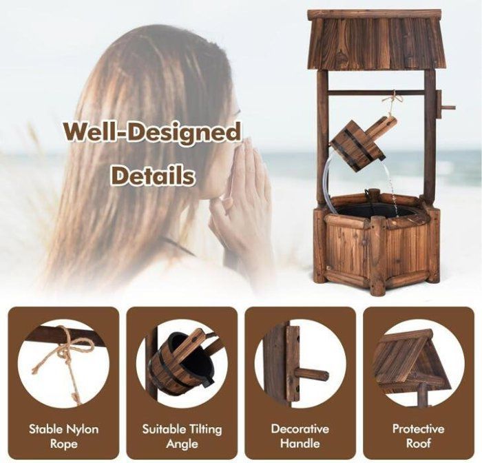 Fontaine de Jardin Exterieur - RELAX4LIFE - Fontaine Décorative en Bois - Pompe électrique - Cascade Réglable - 58X50X116CM