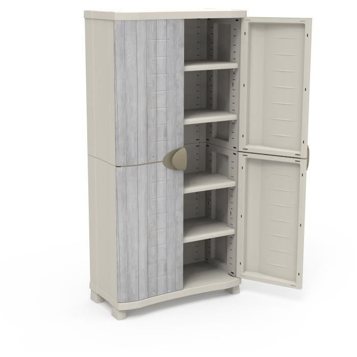 Cabinet - PLASTIKEN - Space-saver - 90 cm - 4 shelves - White/grey