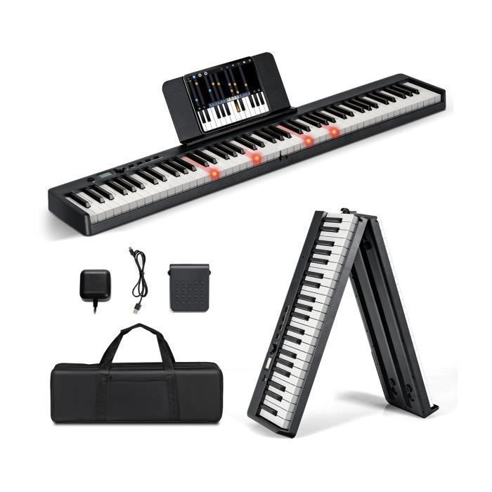 Teclado musical electrónico plegable COSTWAY de 88 teclas - Bluetooth con aplicación - Función de división de teclado - Pantalla LCD - 2 altavoces - Batería - Negro
