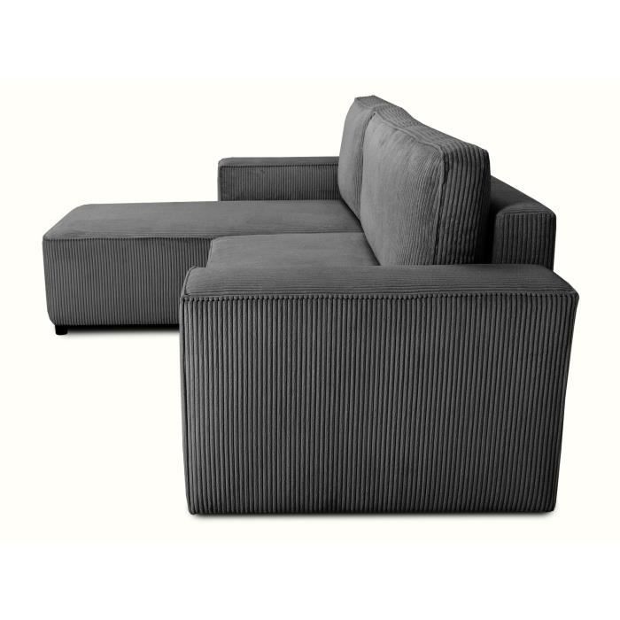 Reversible corner sofa bed - 4-seater - JOSH - Corduroy fabric - Anthracite - Storage compartment - 242 x 155 x 86 cm