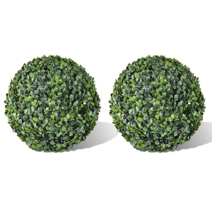 Bolas artificiales de boj vidaXL, juego de 2, Ø35 cm, follaje sintético verde mixto, para uso interior y exterior, 40872