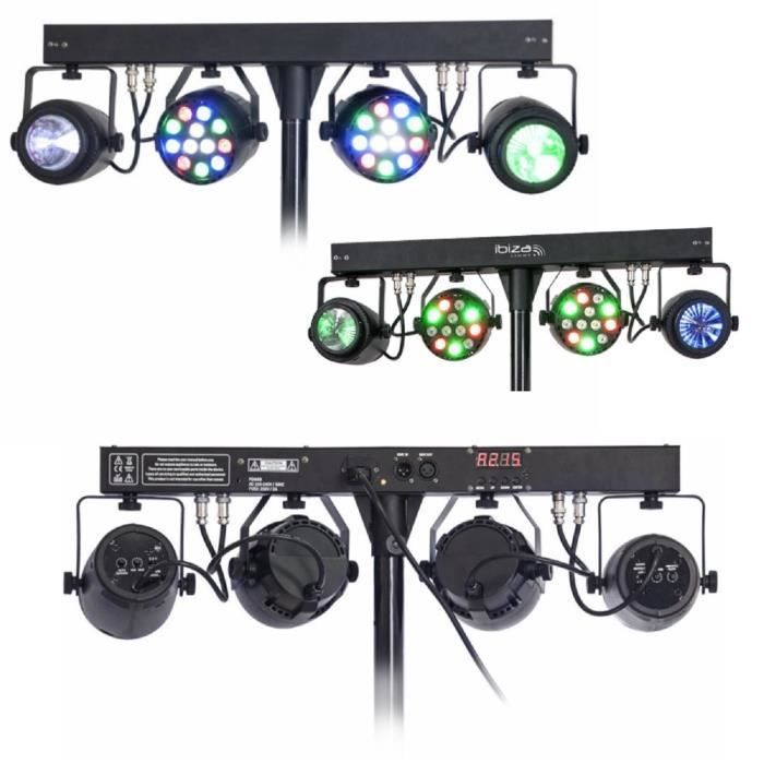 Pack Lumière Ibiza DJLIGHT60 - 7 Jeux de Lumière Projecteurs - Moonflower - Astro - Pied Support - Soirée - DJ Mobile