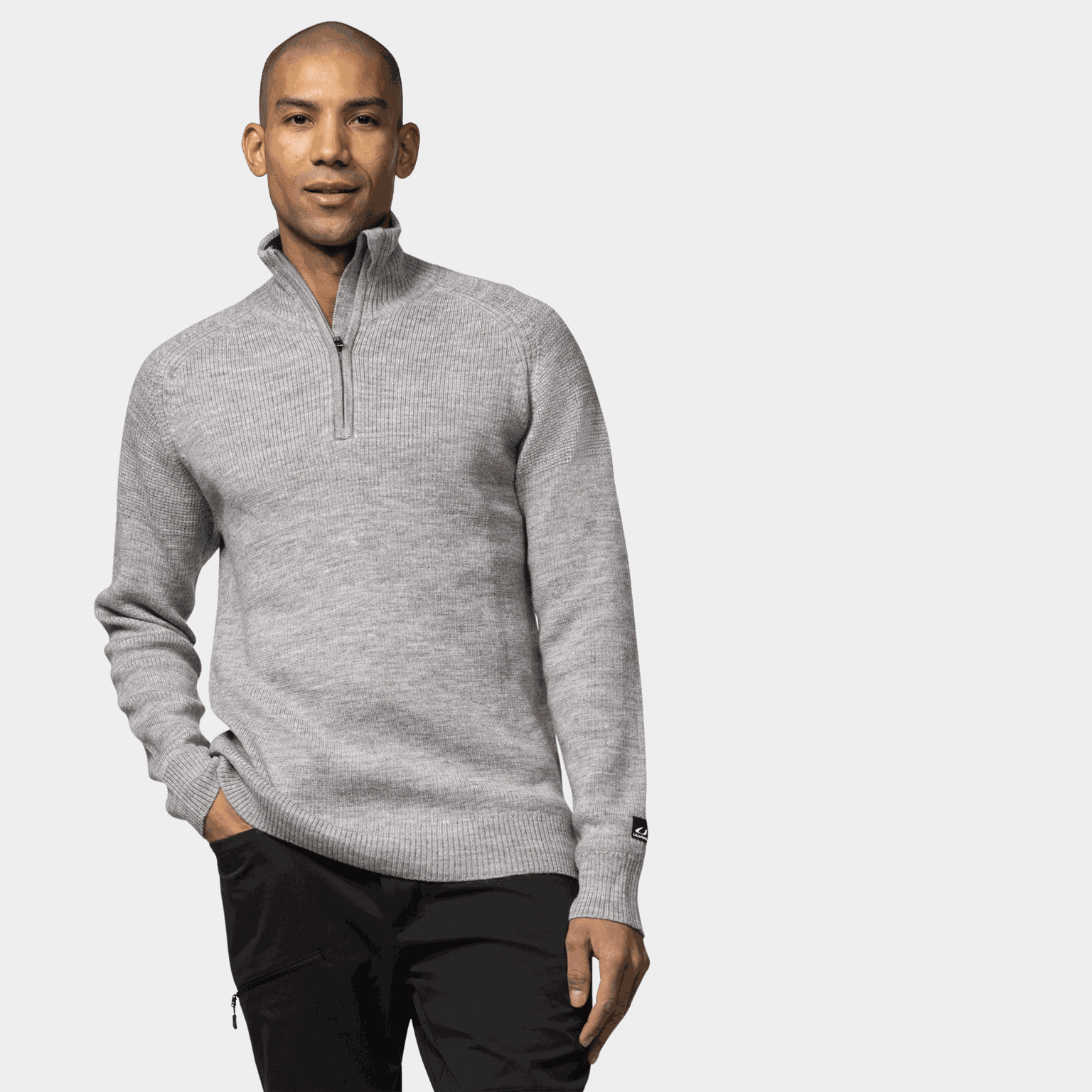  Maglione da uomo Eio in lana, mezza zip - Grigio