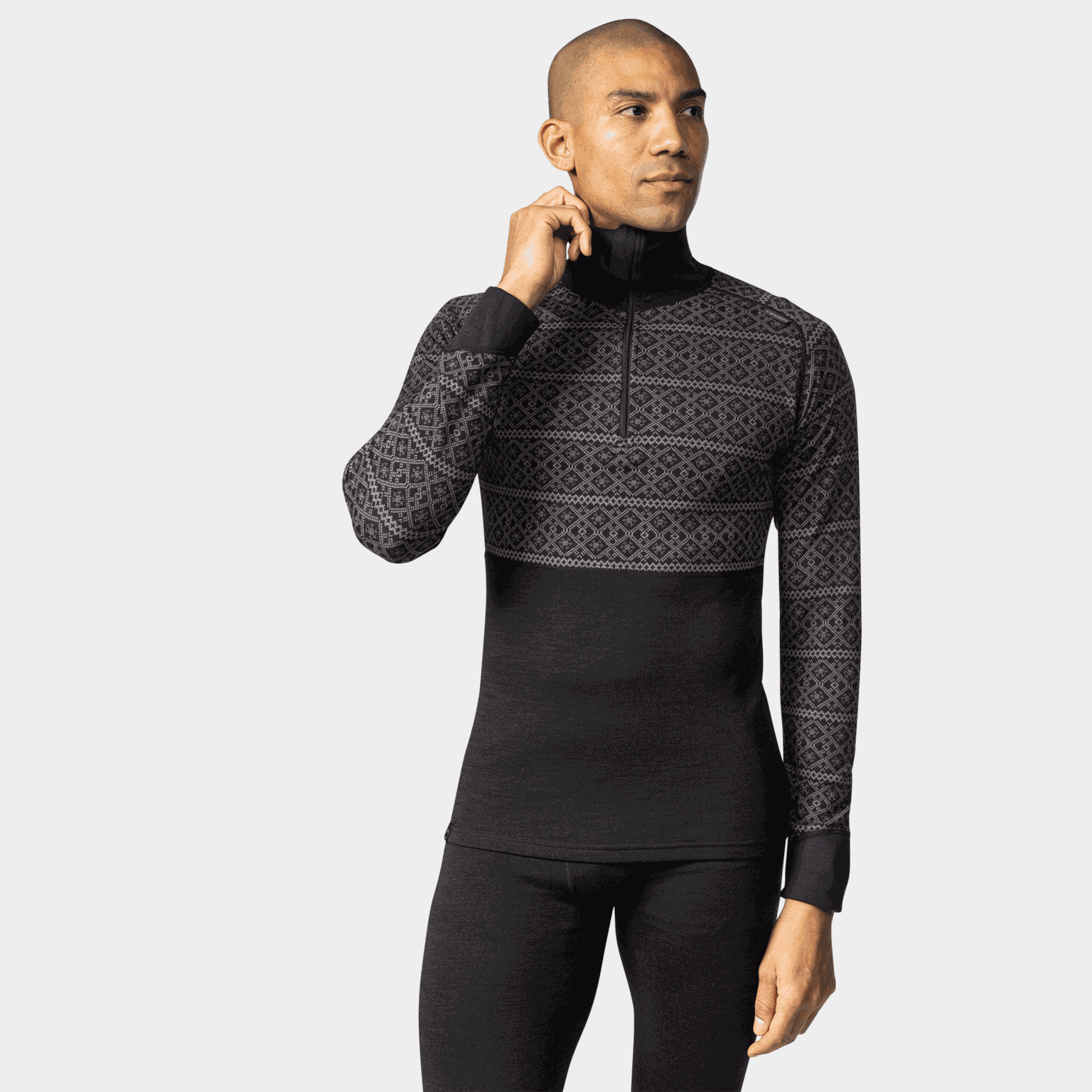  Polo da uomo Dalen a doppio strato in lana con chiusura a zip – Nera