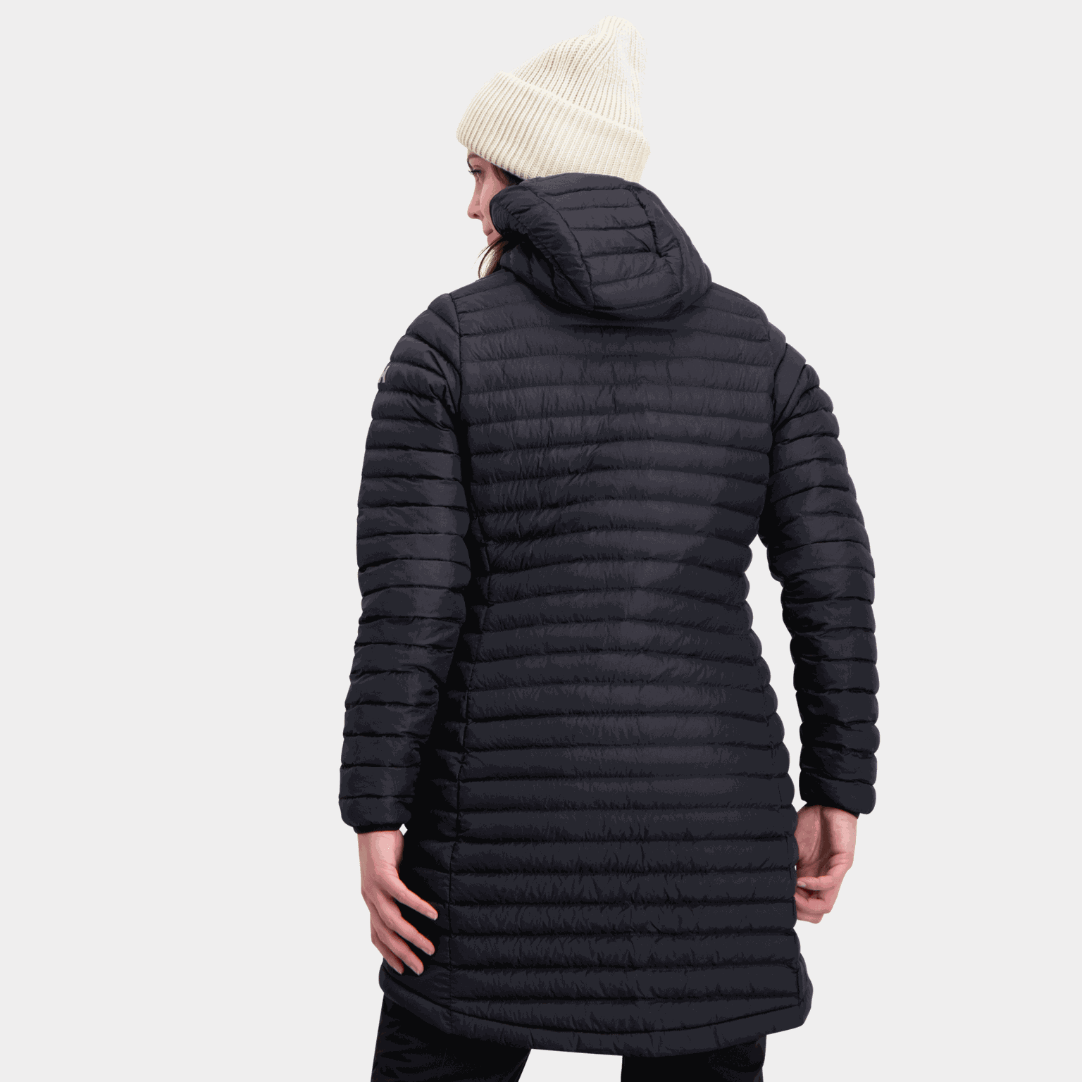  Casaco comprido acolchoado Sirdal, parka feminina - preto