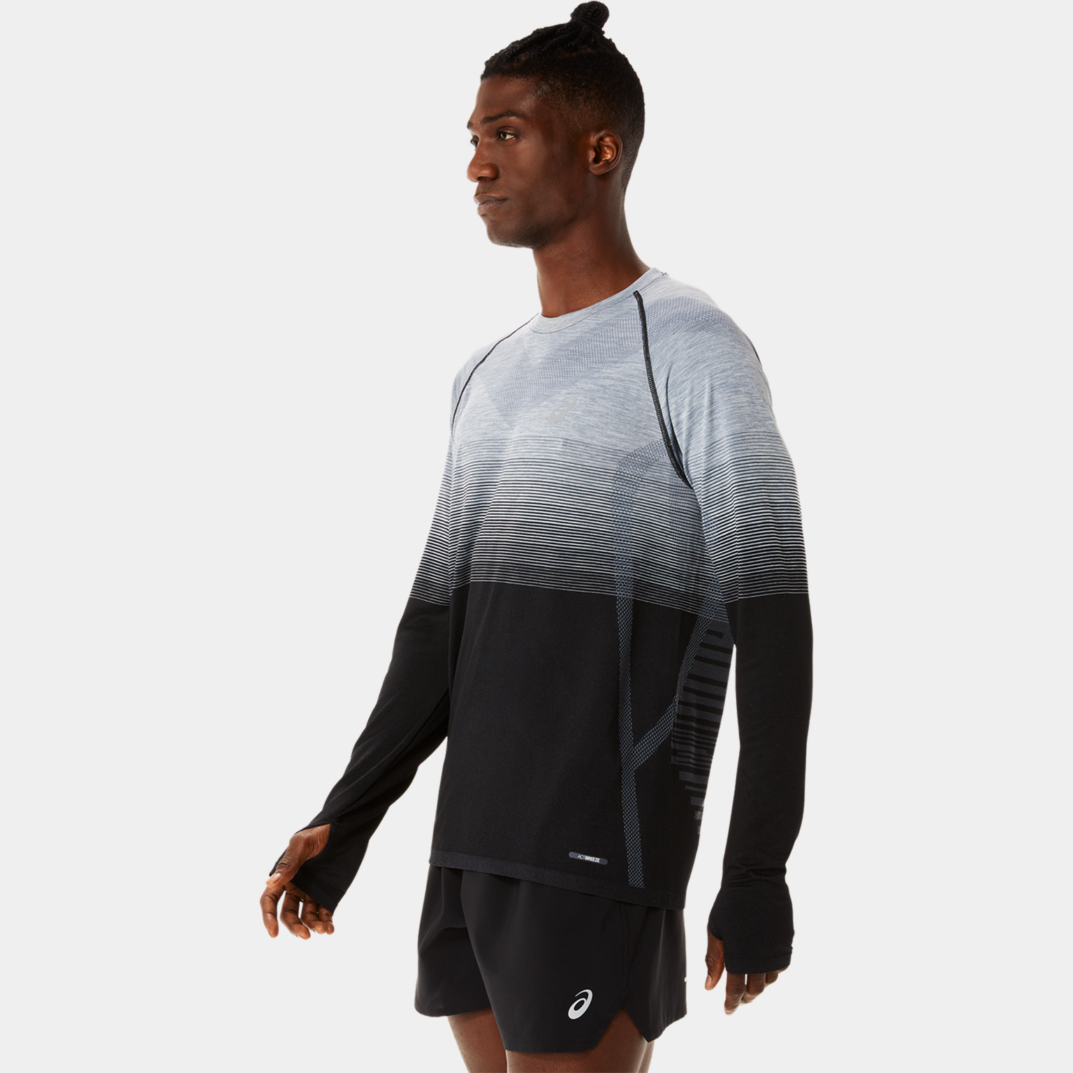 Naadloos hardloopshirt met lange mouwen voor heren – Zwart