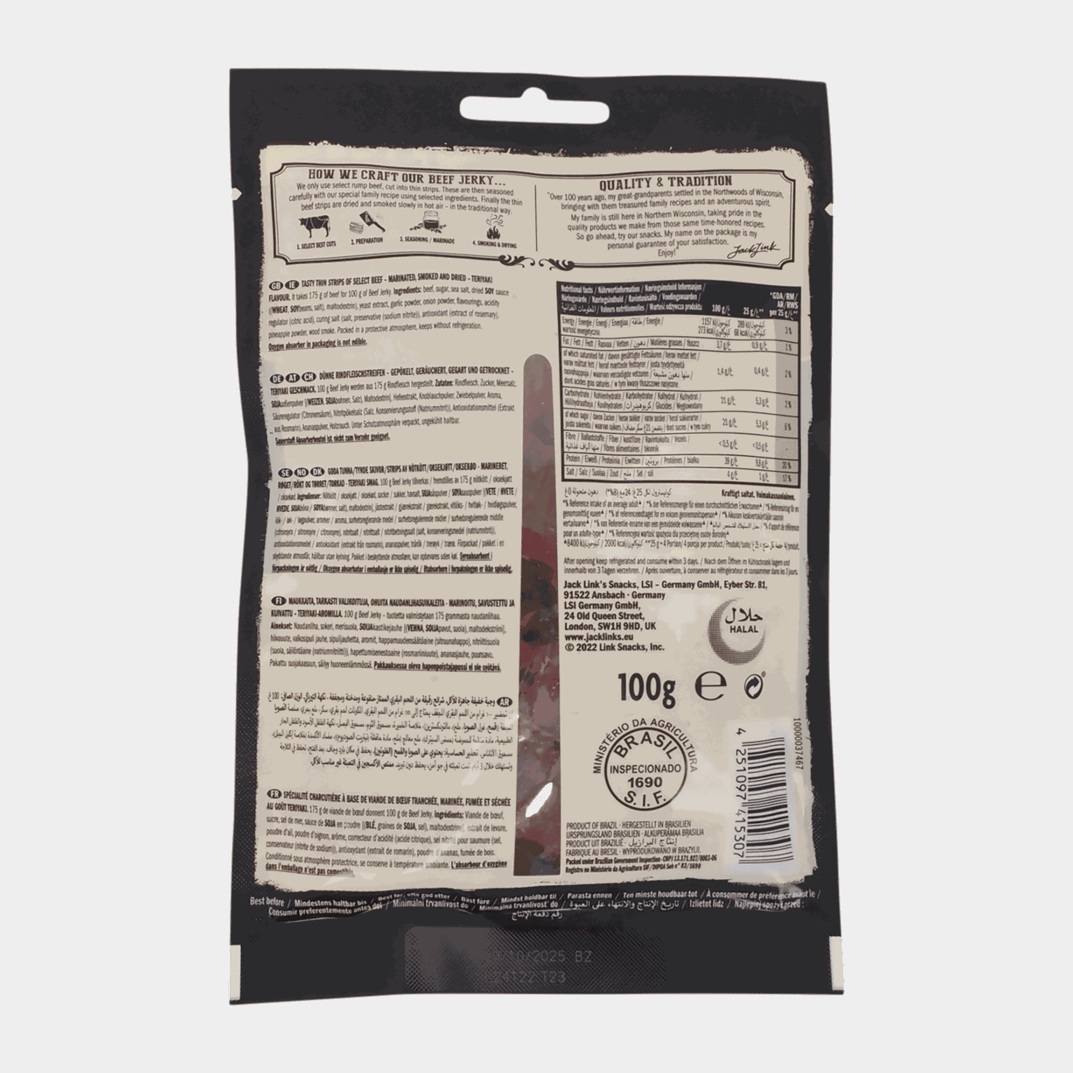 100 g teriyaki rundvleesjerky, jerky -