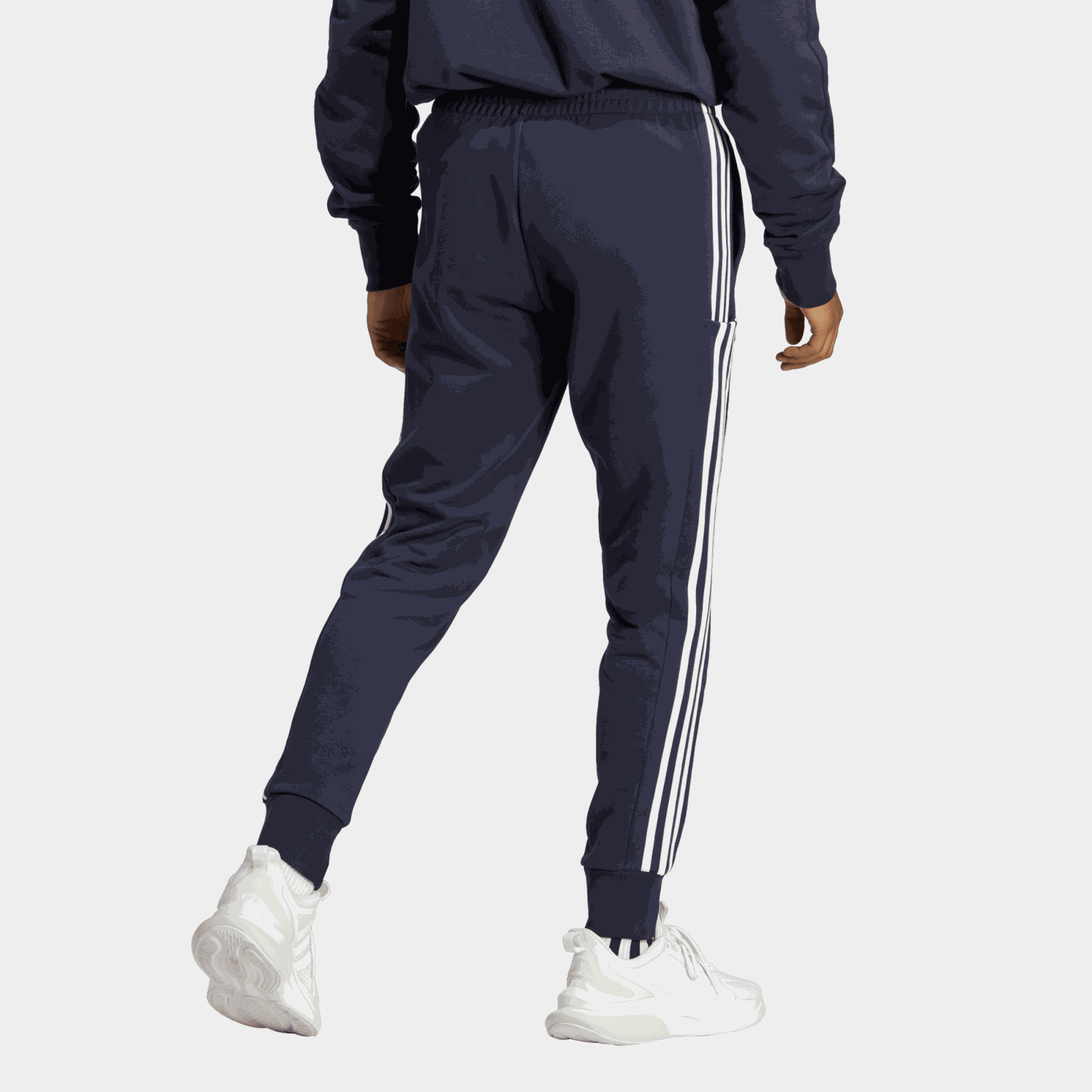  Heren Essentials French Terry joggingbroek met 3 strepen en elastische tailleband - Zwart