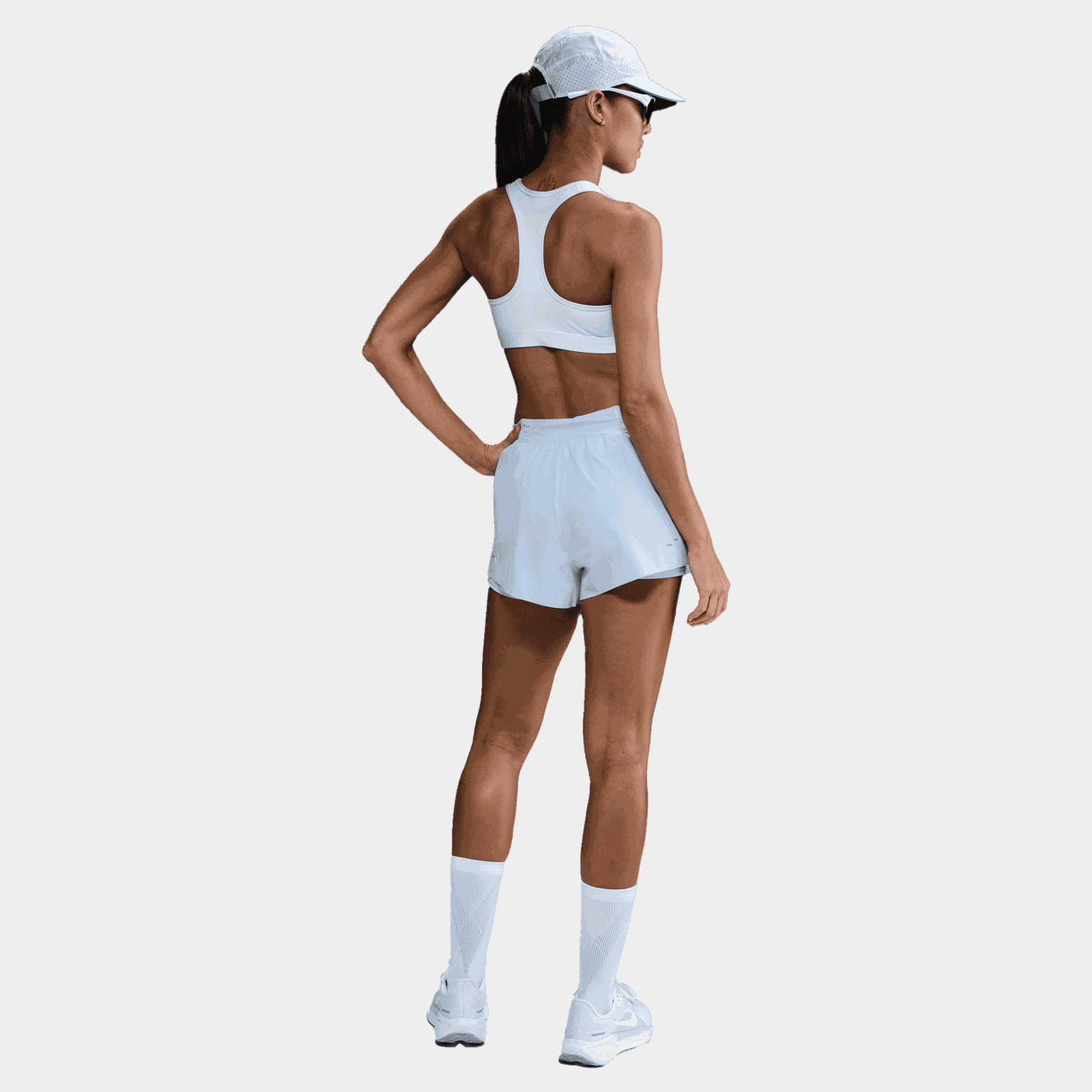  Shorts esportivos femininos Swift 2 em 1 de cintura média - Azul