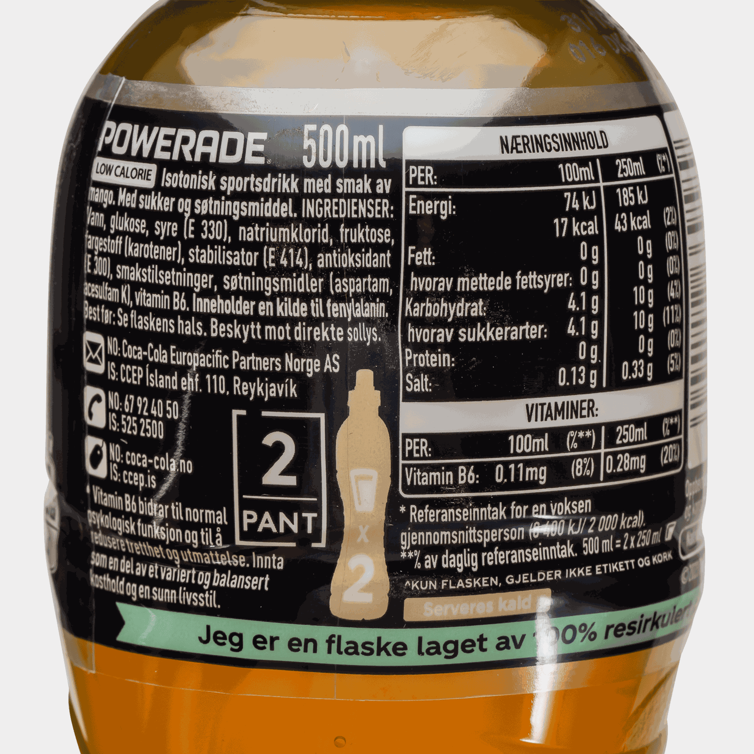  Powerade Golden Mango 0,5 l, napój energetyczny -