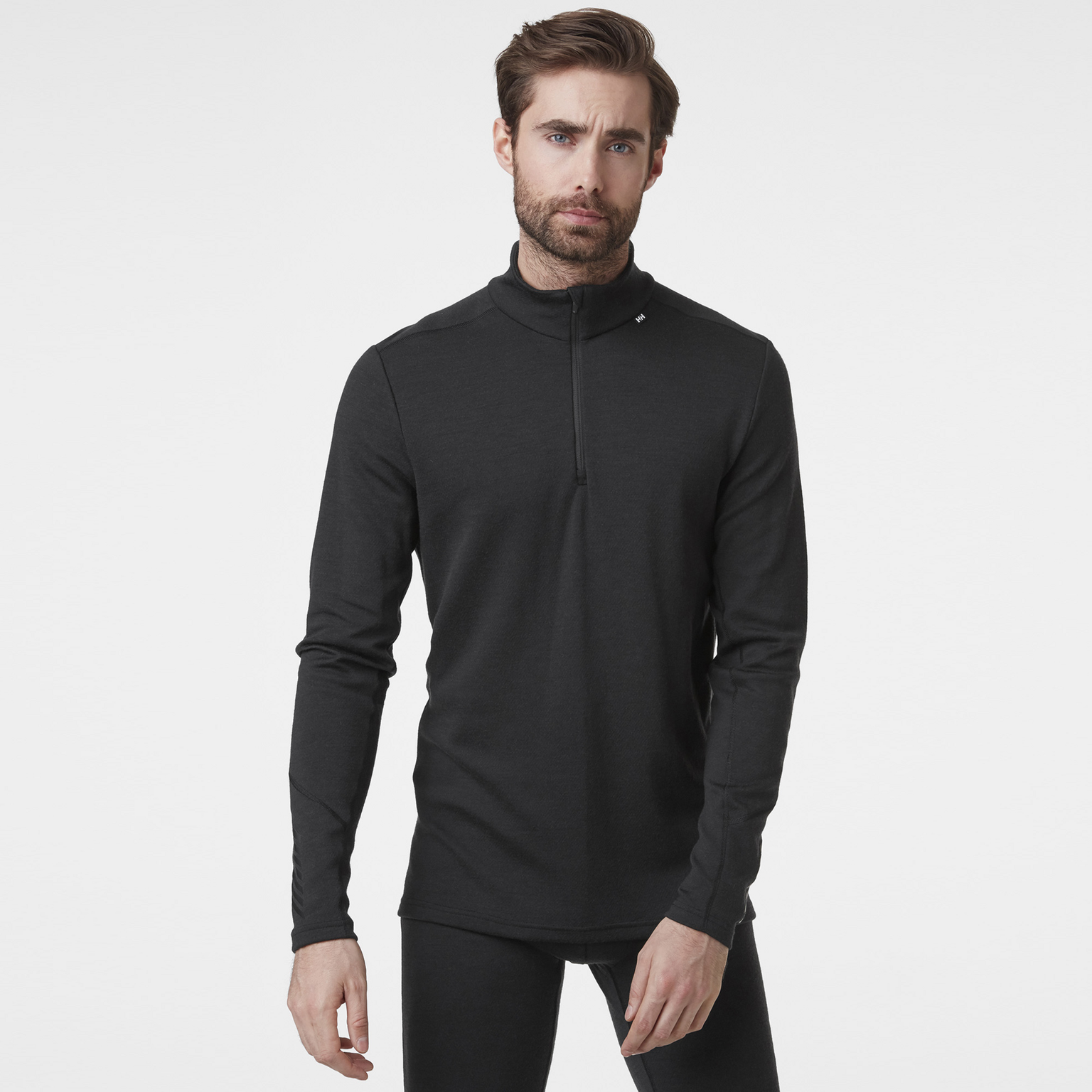  Pull en laine mérinos mi-lourd à demi-zip pour homme Lifa - Noir