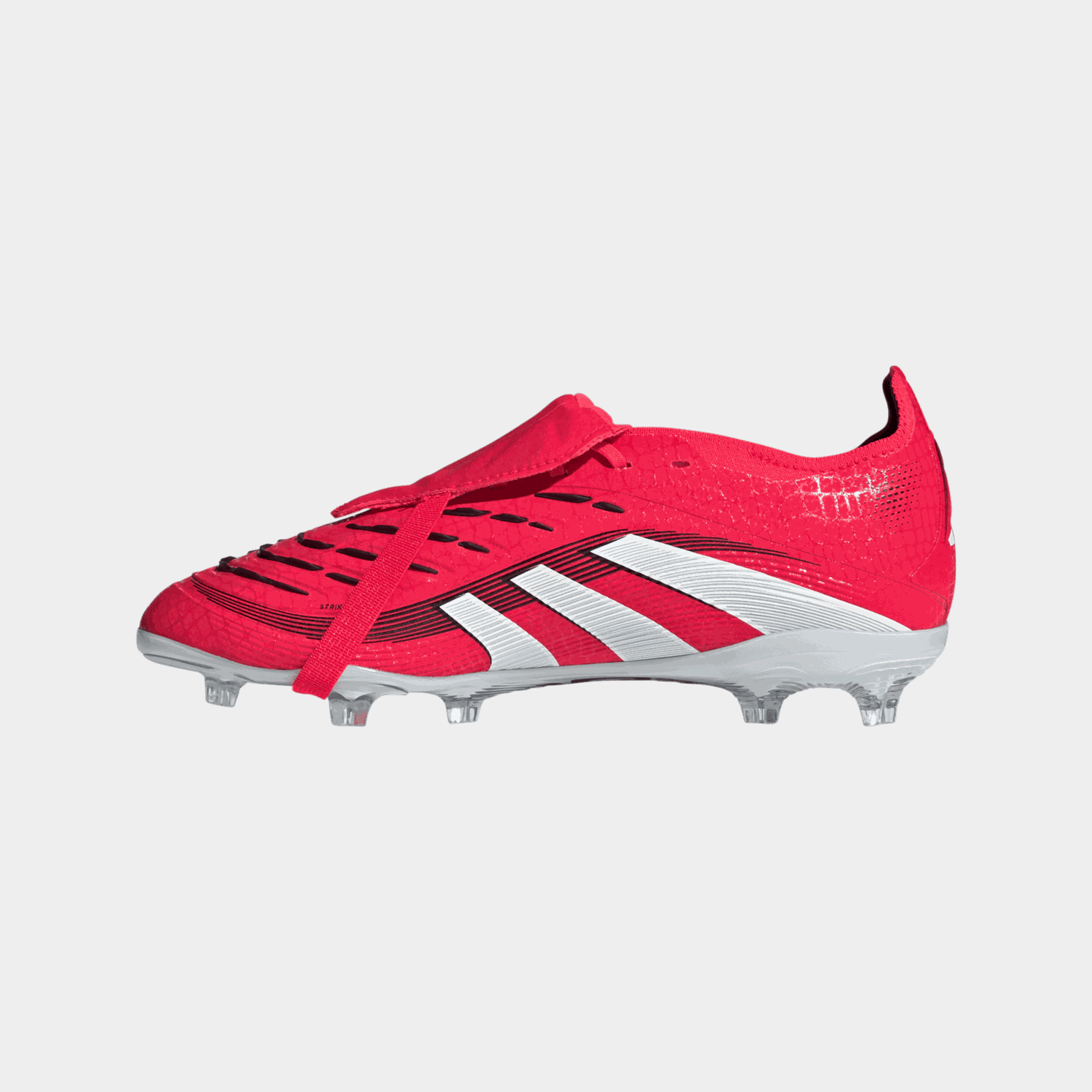  Chuteiras de futebol infantil Predator Elite FG Q1 25 com grama sintética e língua dobrável - Vermelhas