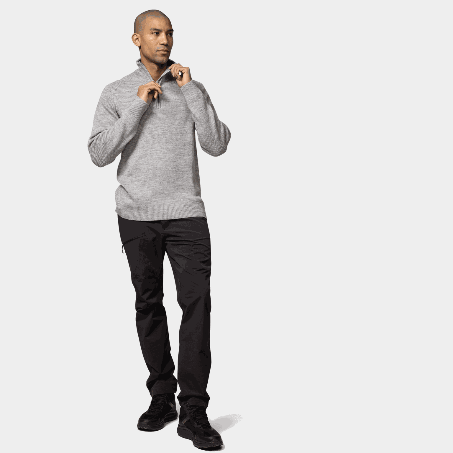  Maglione da uomo Eio in lana, mezza zip - Grigio