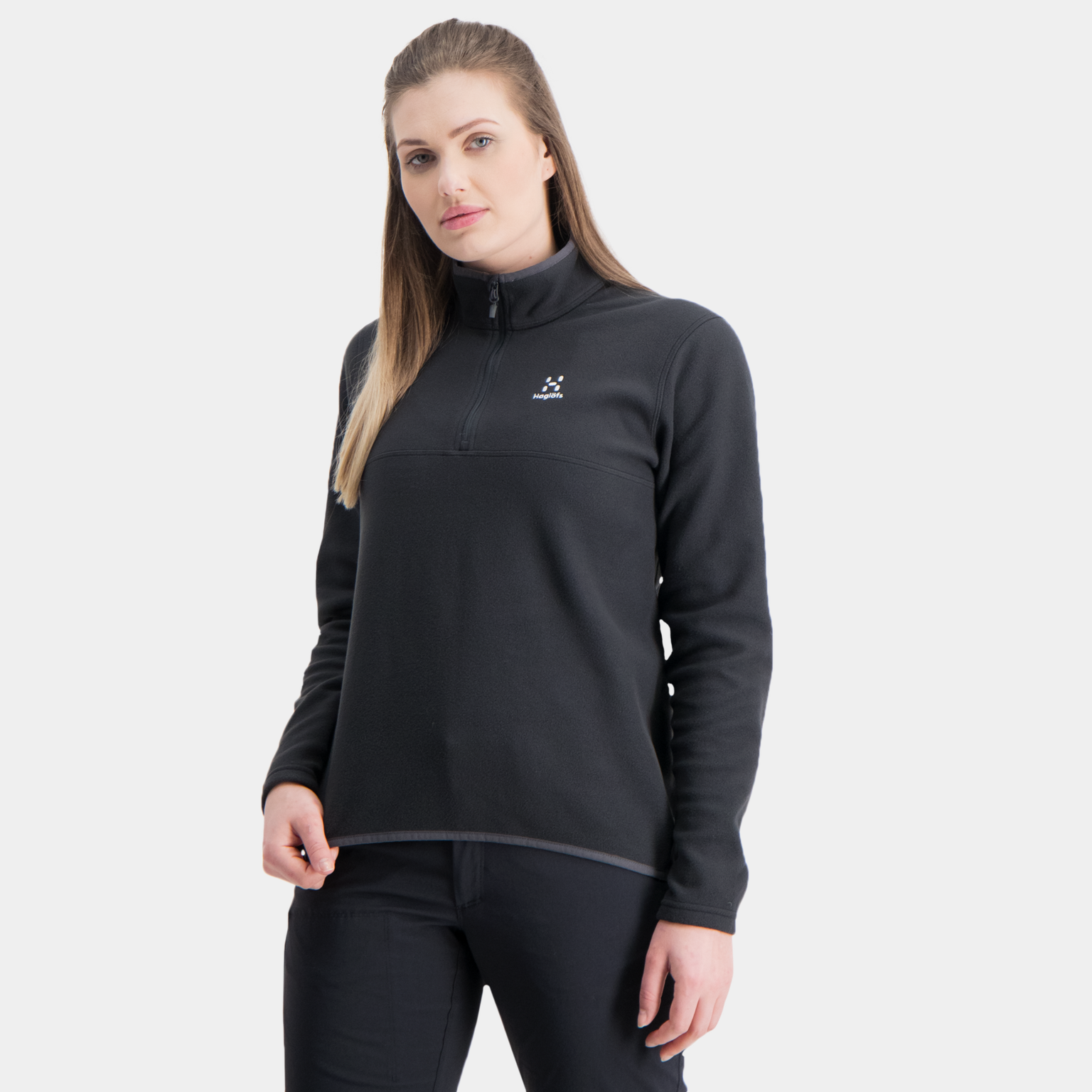  Felpa da donna Pollux con mezza zip in pile - Nera