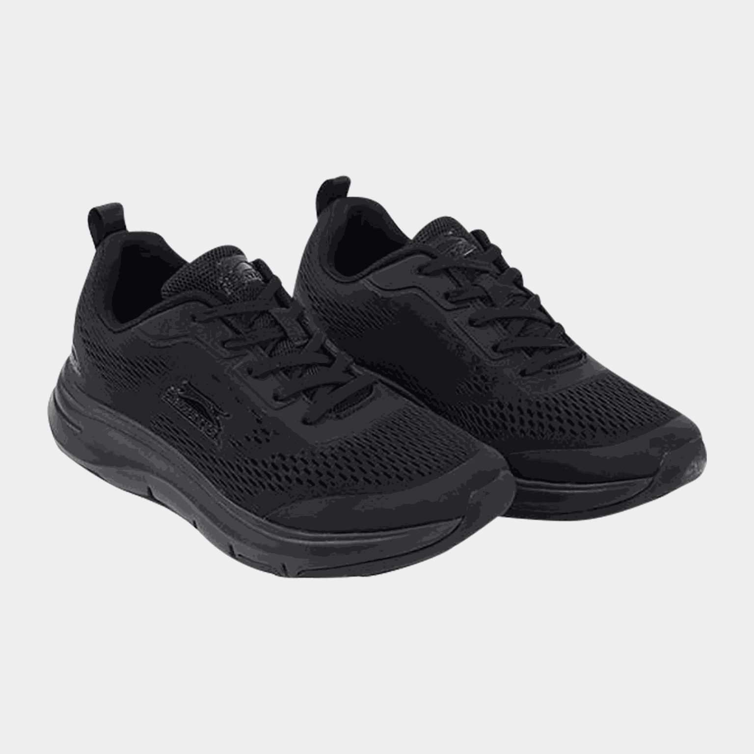 Tênis feminino de malha com suporte para o arco do pé, modelo casual - preto