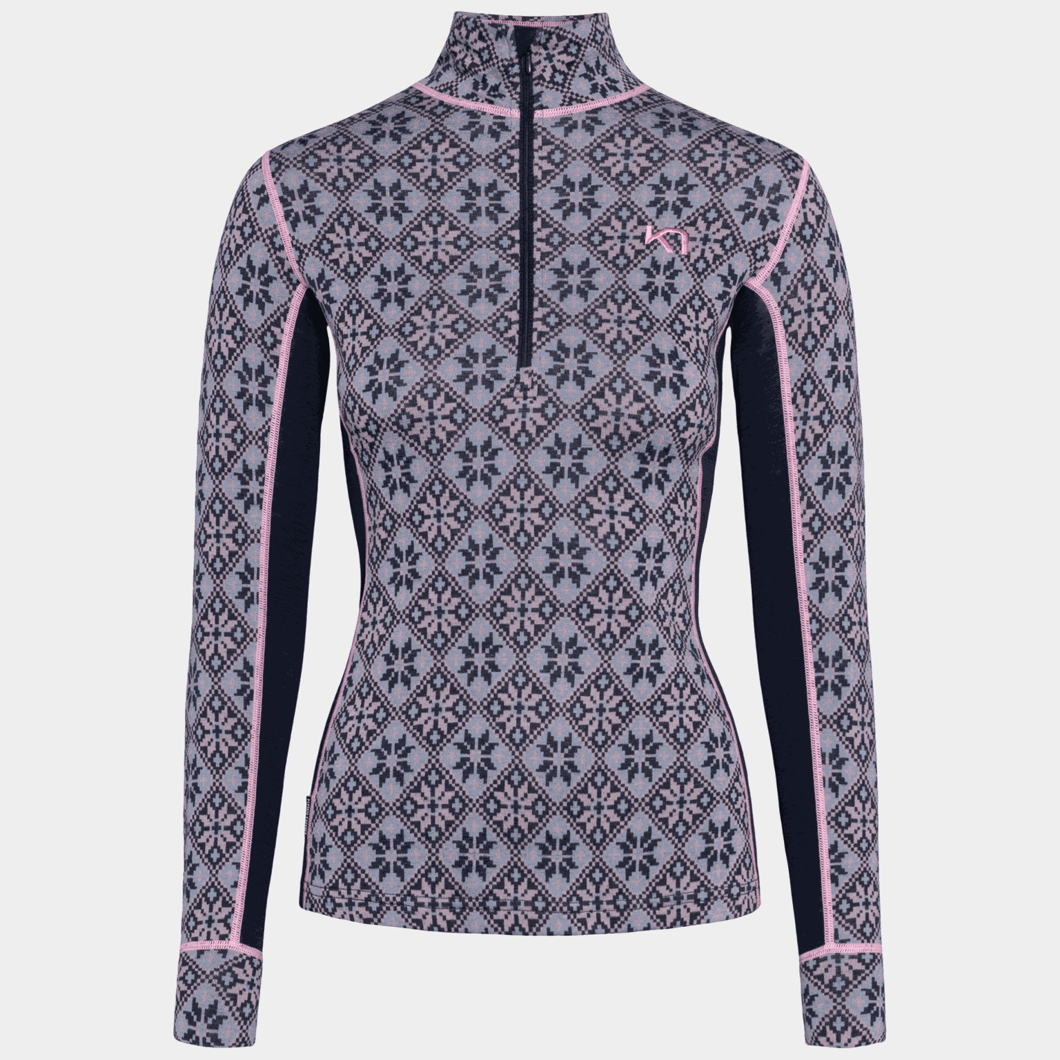  Pull en laine à demi-zip rose, femme