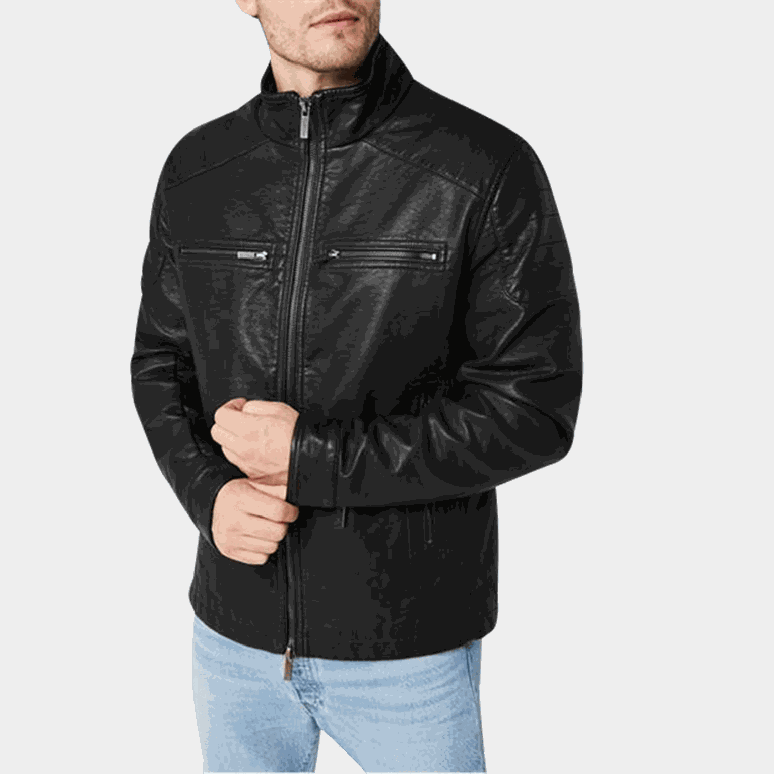  Veste en PU, veste homme – noire