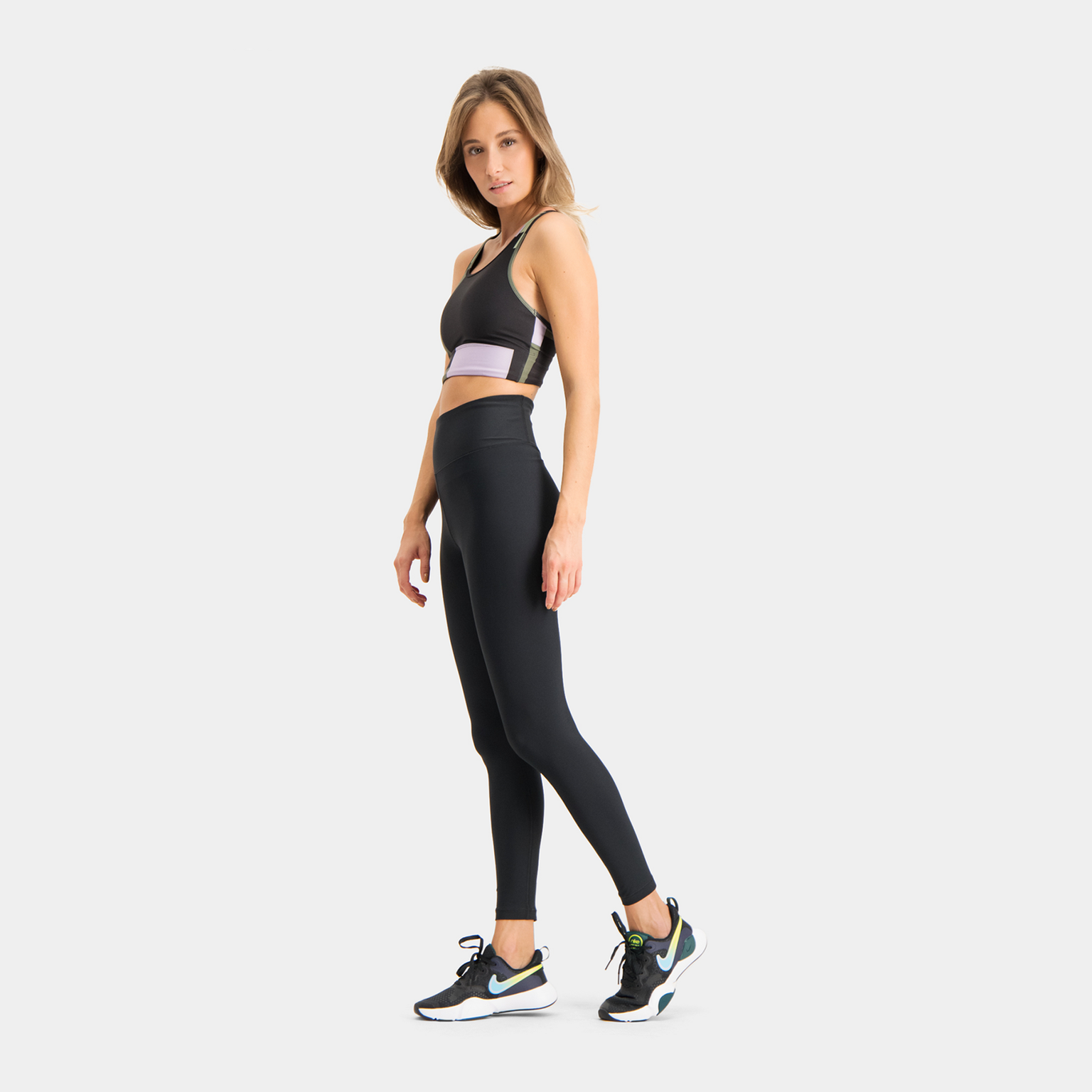 Legginsy z wysokim stanem i nadrukiem graficznym, legginsy sportowe damskie – czarne