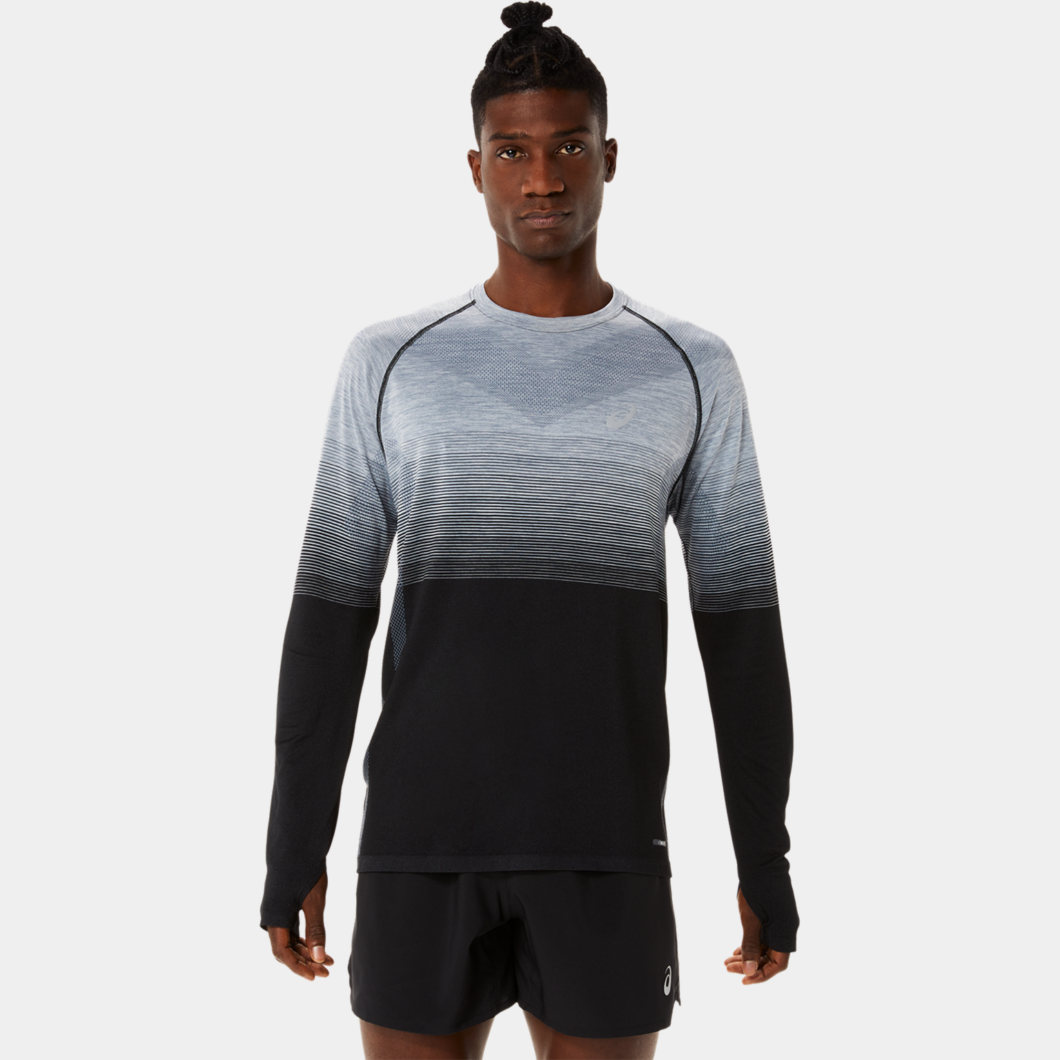 T-shirt a maniche lunghe senza cuciture, maglia da corsa da uomo – Nera