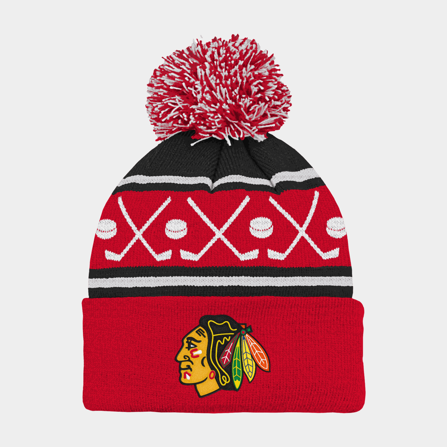 Czapka z dzianiny z pomponem i logo Blackhawks – rozmiar 24/25, unisex, wielokolorowa