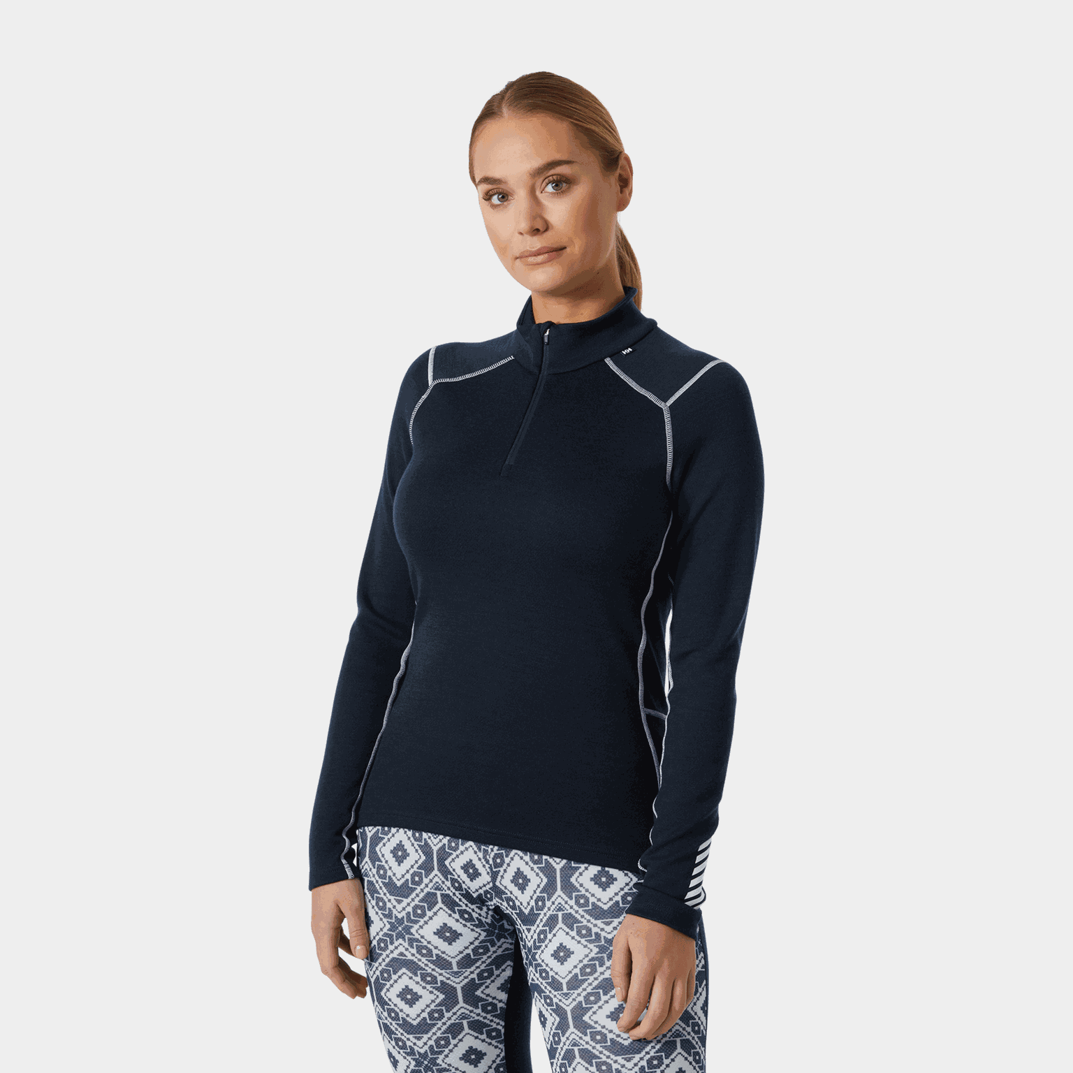  Pull en laine mérinos mi-lourde Lifa, demi-zip, pour femme - Bleu foncé