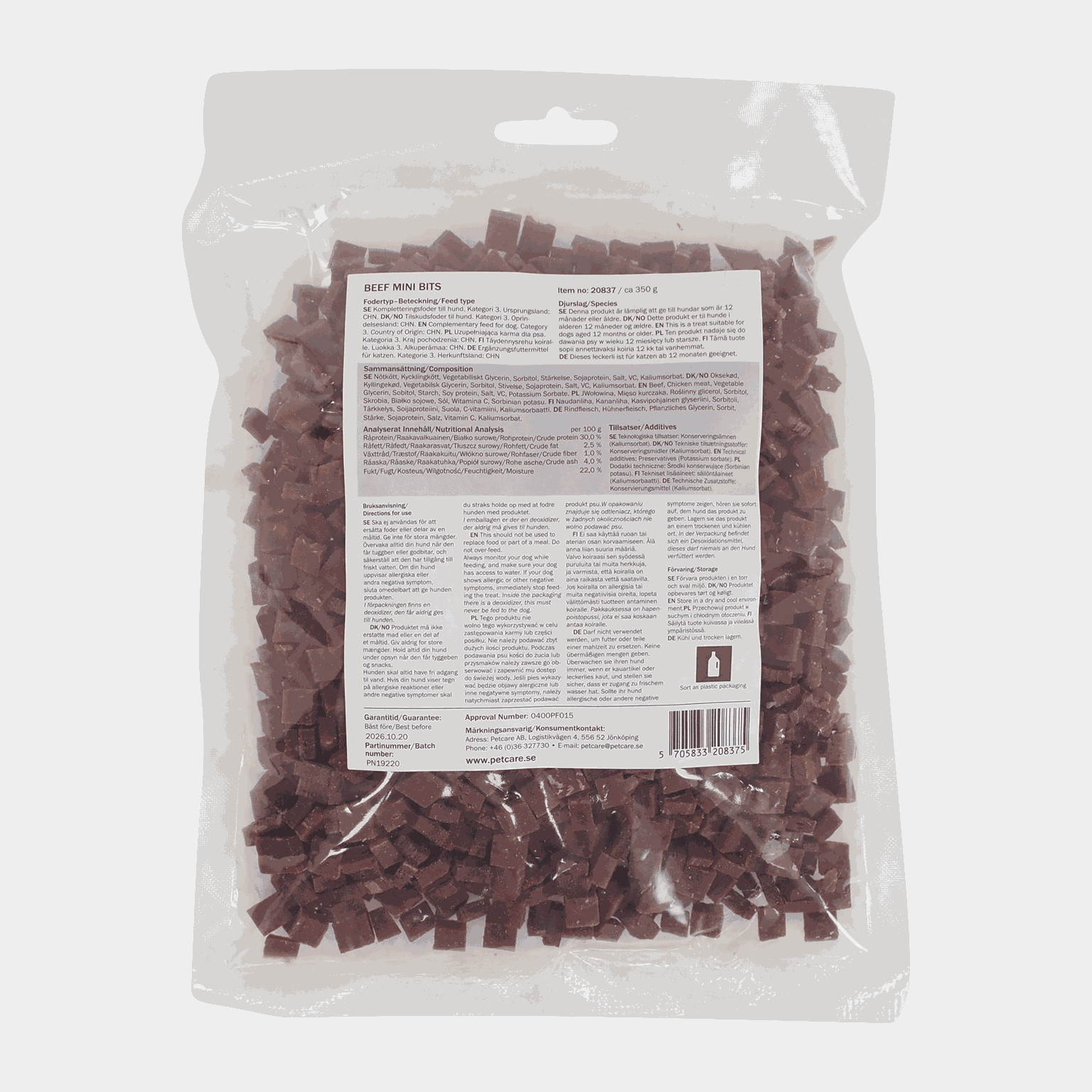  350 g kawałków wołowiny, przysmak dla psa -