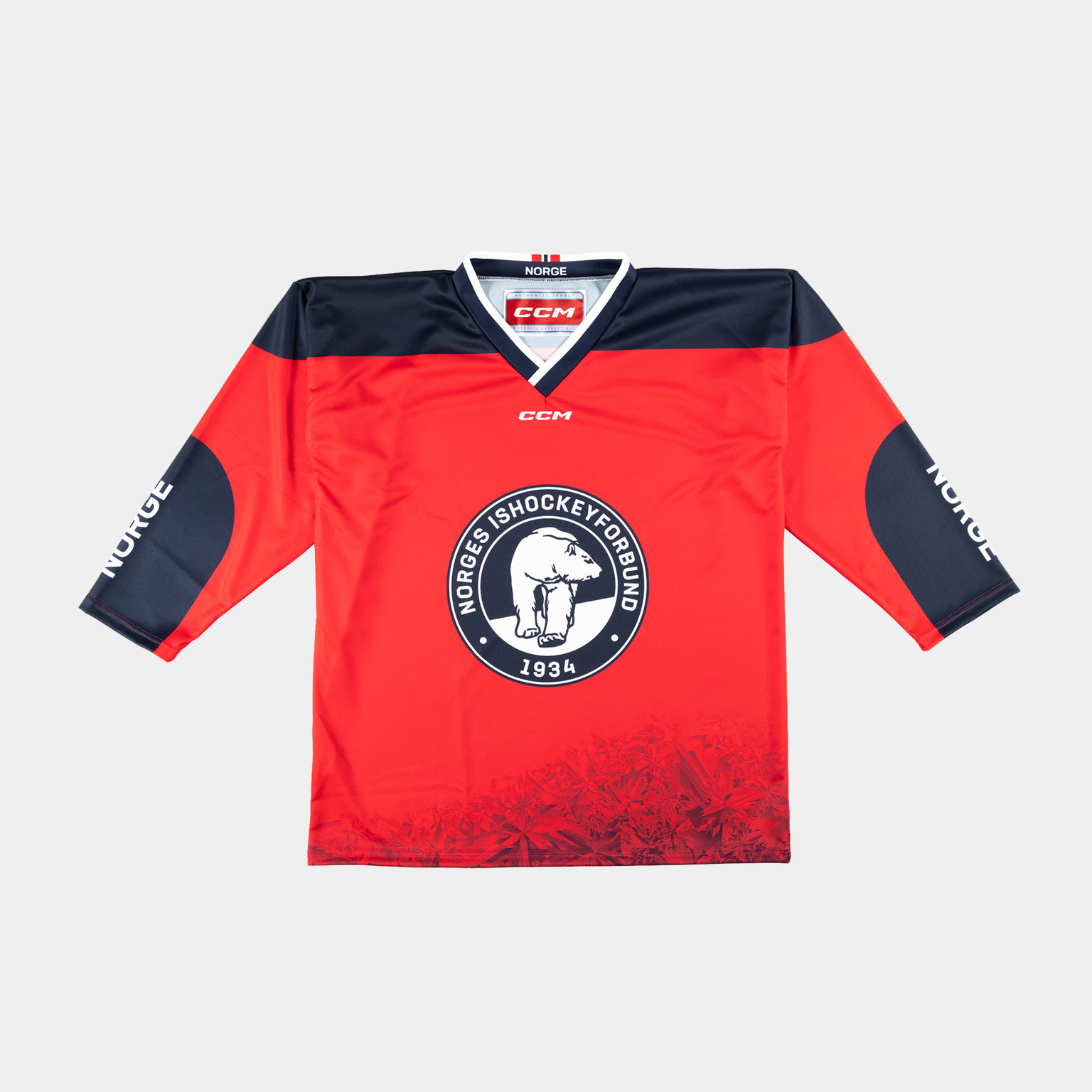 Replica shirt van het JSY nationale ijshockeyteam uit Noorwegen, maat 22/23 (senioren/junioren), rood.