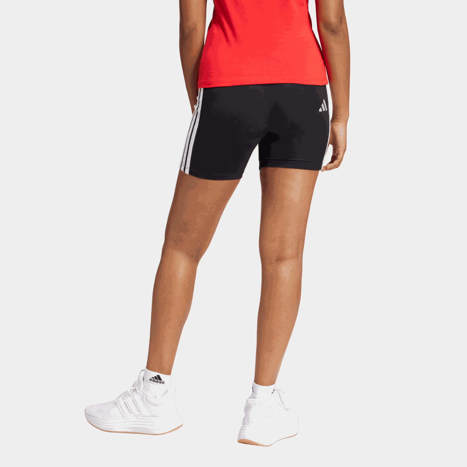  Pantaloncini da ciclismo a vita alta Essentials 3-Stripes, da donna - Neri