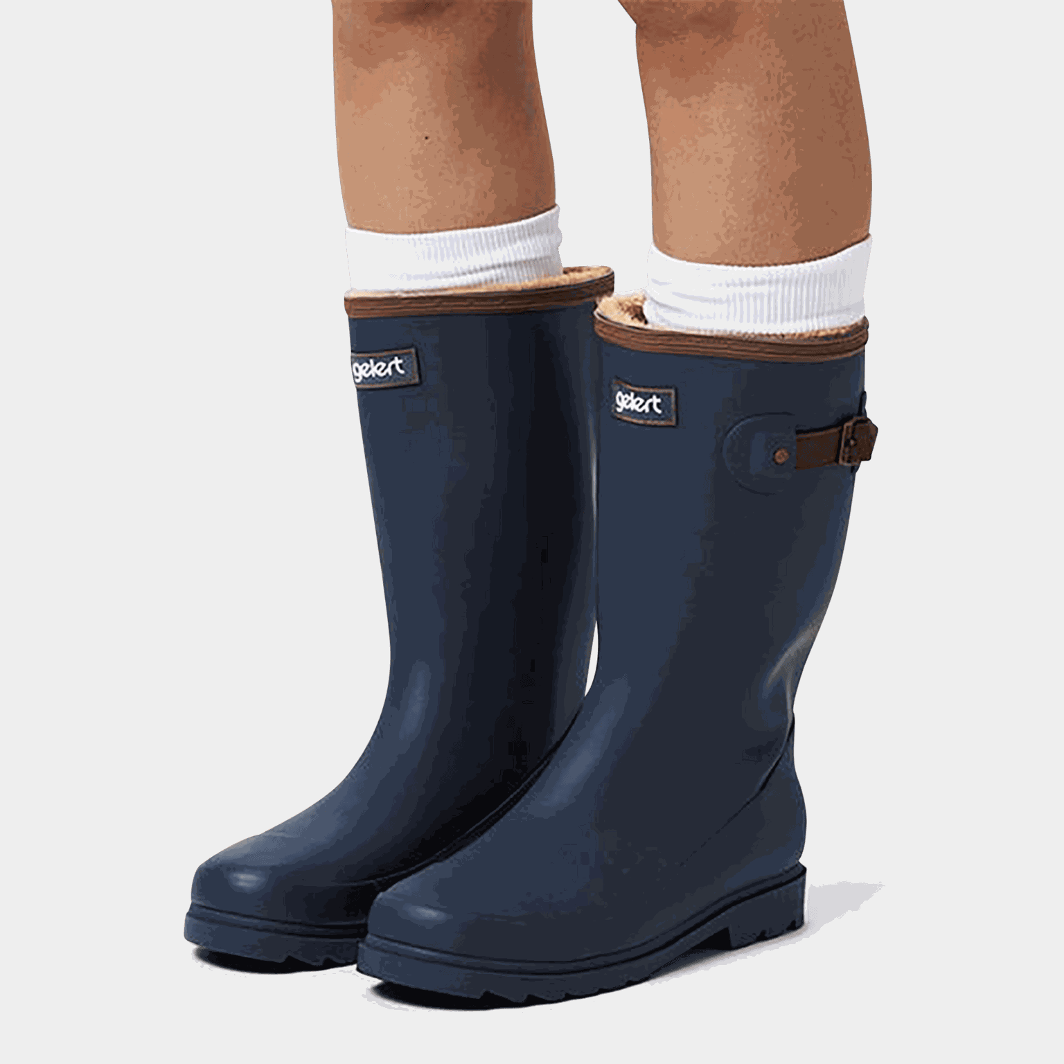  Damskie niebieskie gumowe buty z podszewką skórzaną