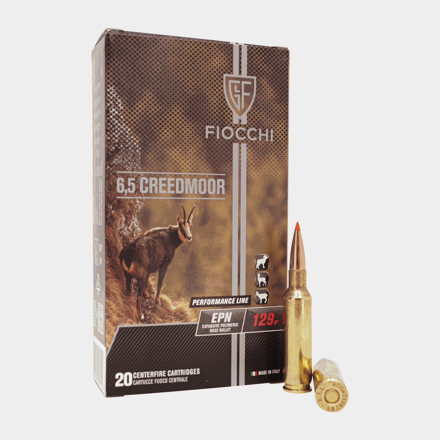 Cartucho 6.5 Creedmoor. Bala de 129 granos, munición para rifle.