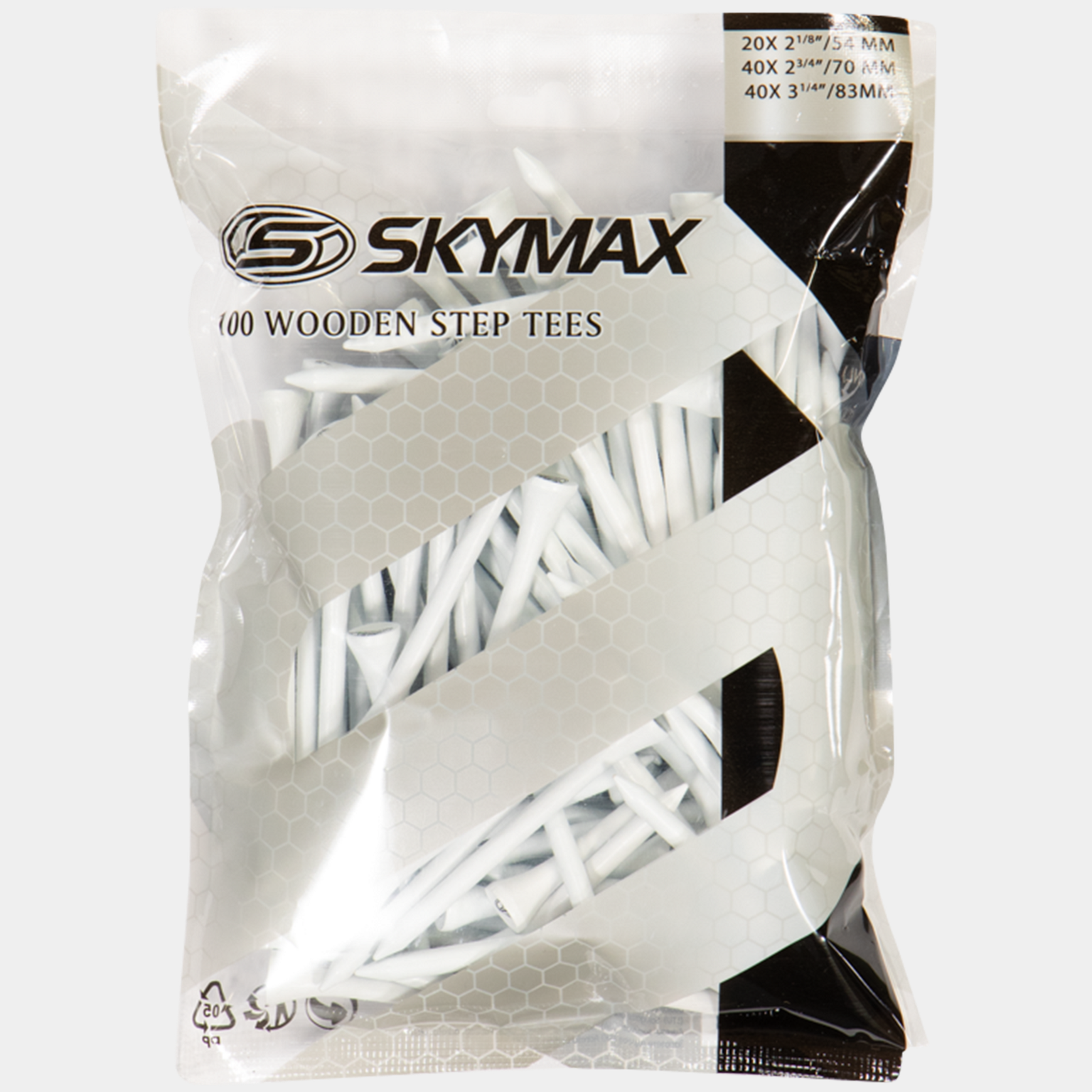  Drewniane kołki golfowe 83/69/53 mm (100 sztuk), kołki golfowe – białe