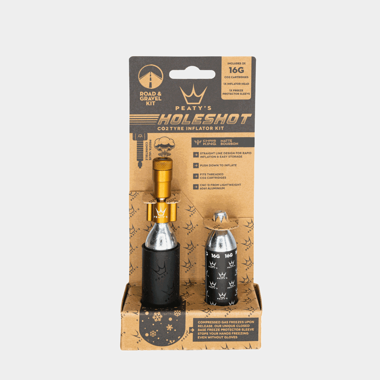 Peaty's Holeshot CO2 Tyre Inflator 16g, CO2-pumpe, CO2-patroner - Brun