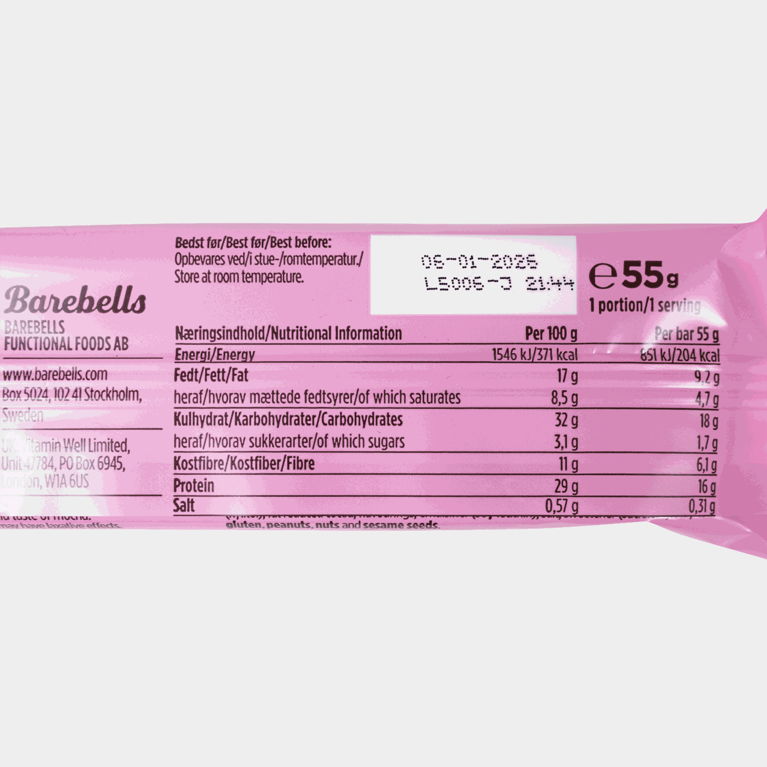 Barebells proteïnereep met koekjes- en karamelsmaak, 55 g