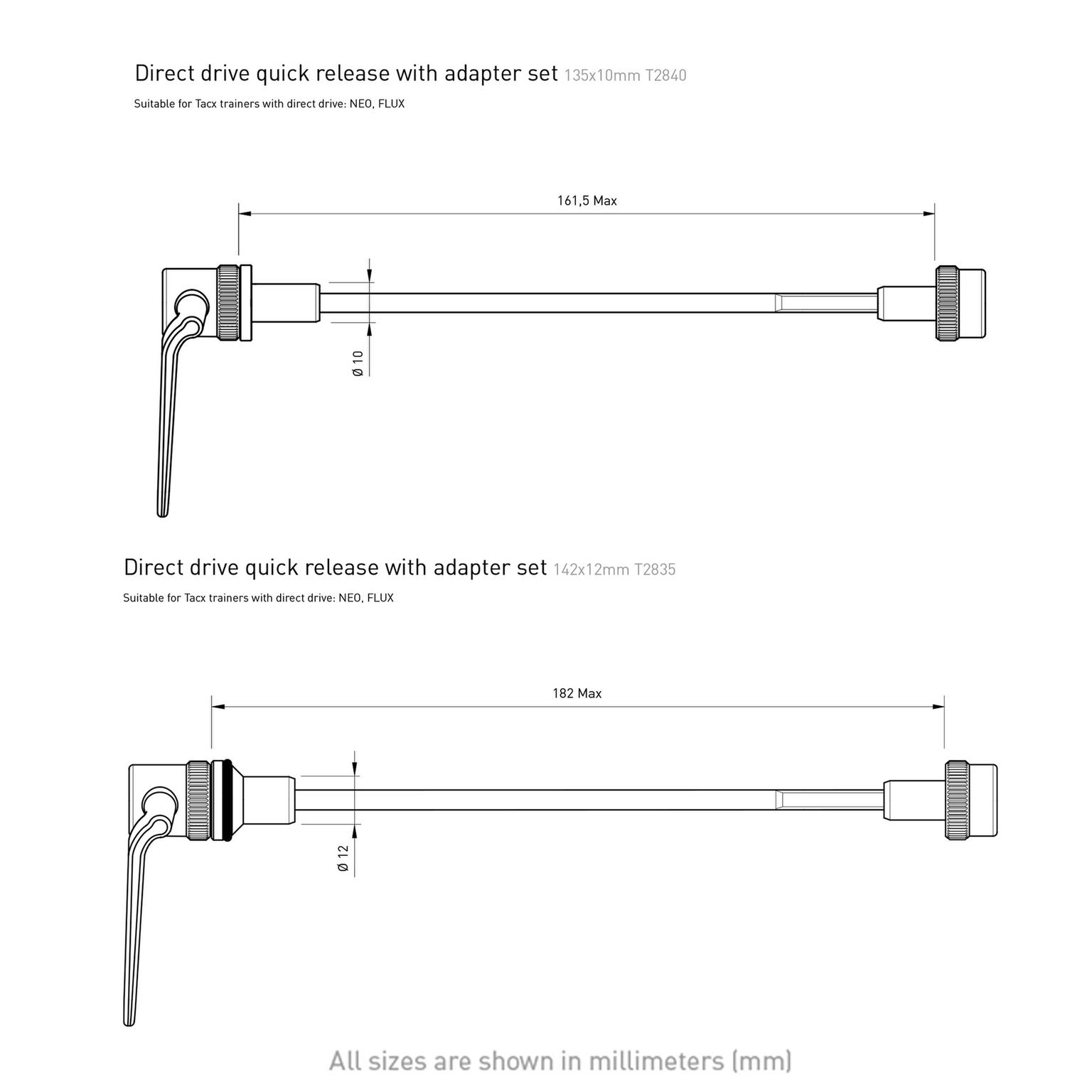 Tacx, E-Thru axle skewer 10 mm rear wheel, sykkelrulleaksling - Svart