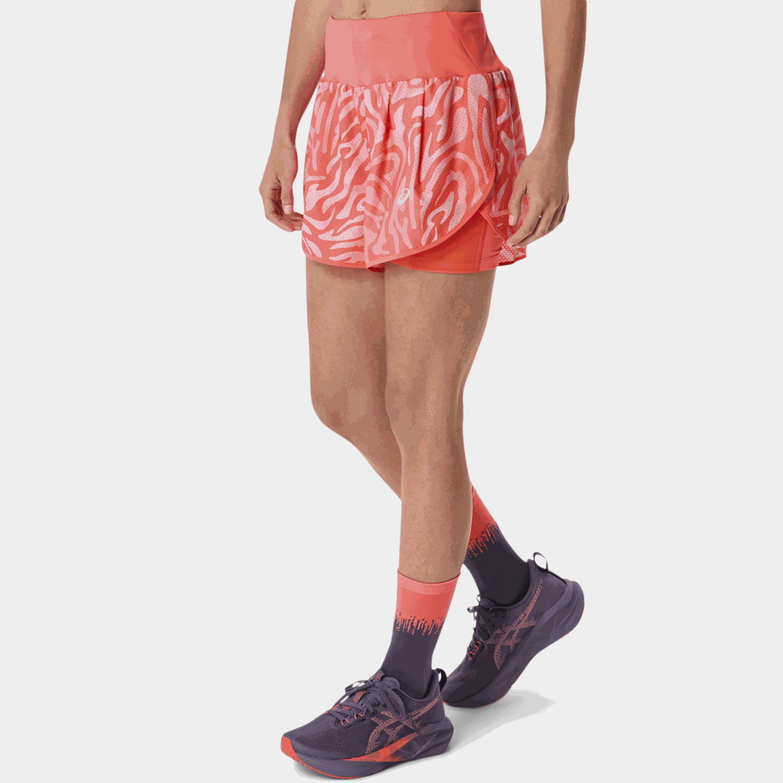 Road All Over Print 2-n-1 3.5in Short, løpeshorts, dame - Rød