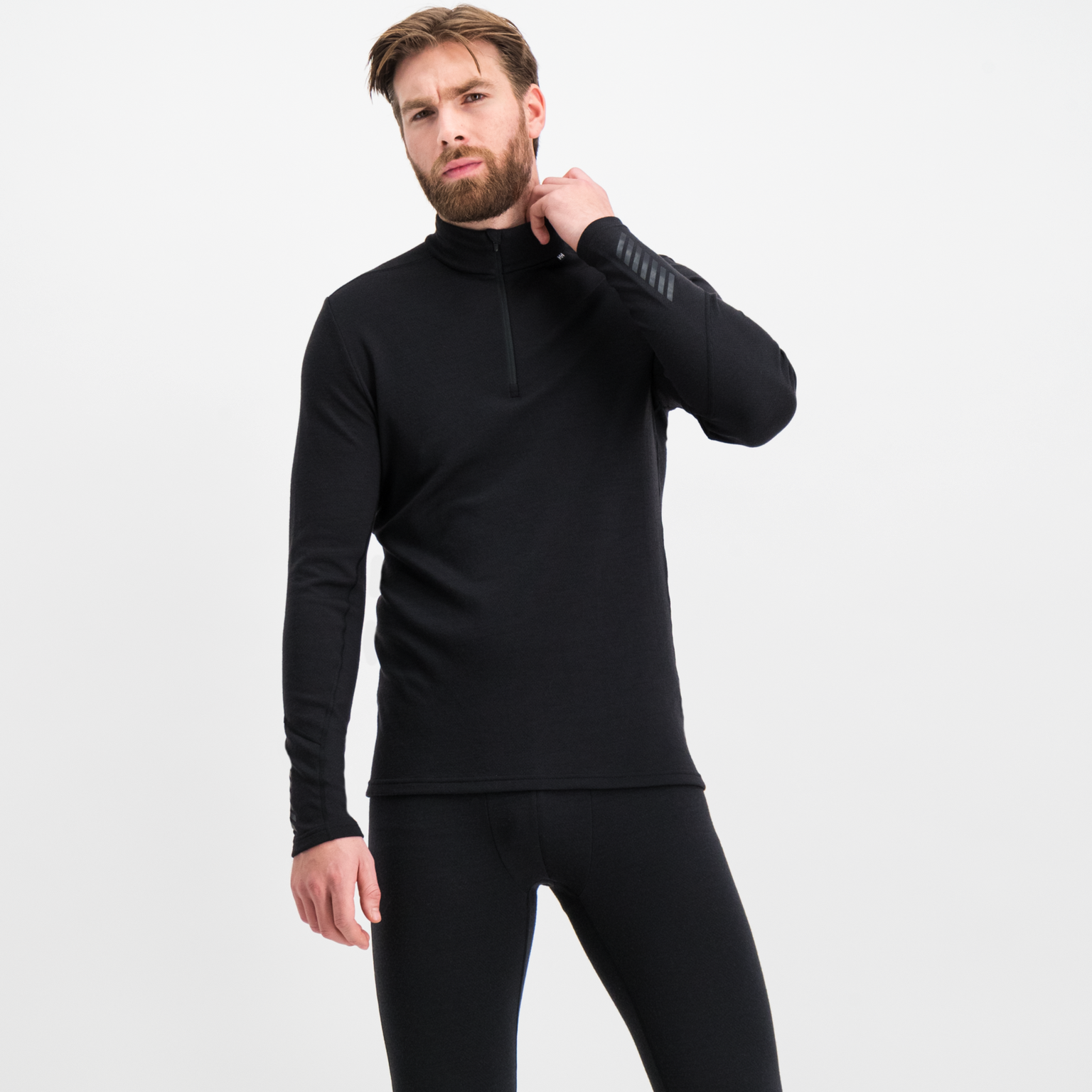  Pull en laine mérinos mi-lourd à demi-zip pour homme Lifa - Noir