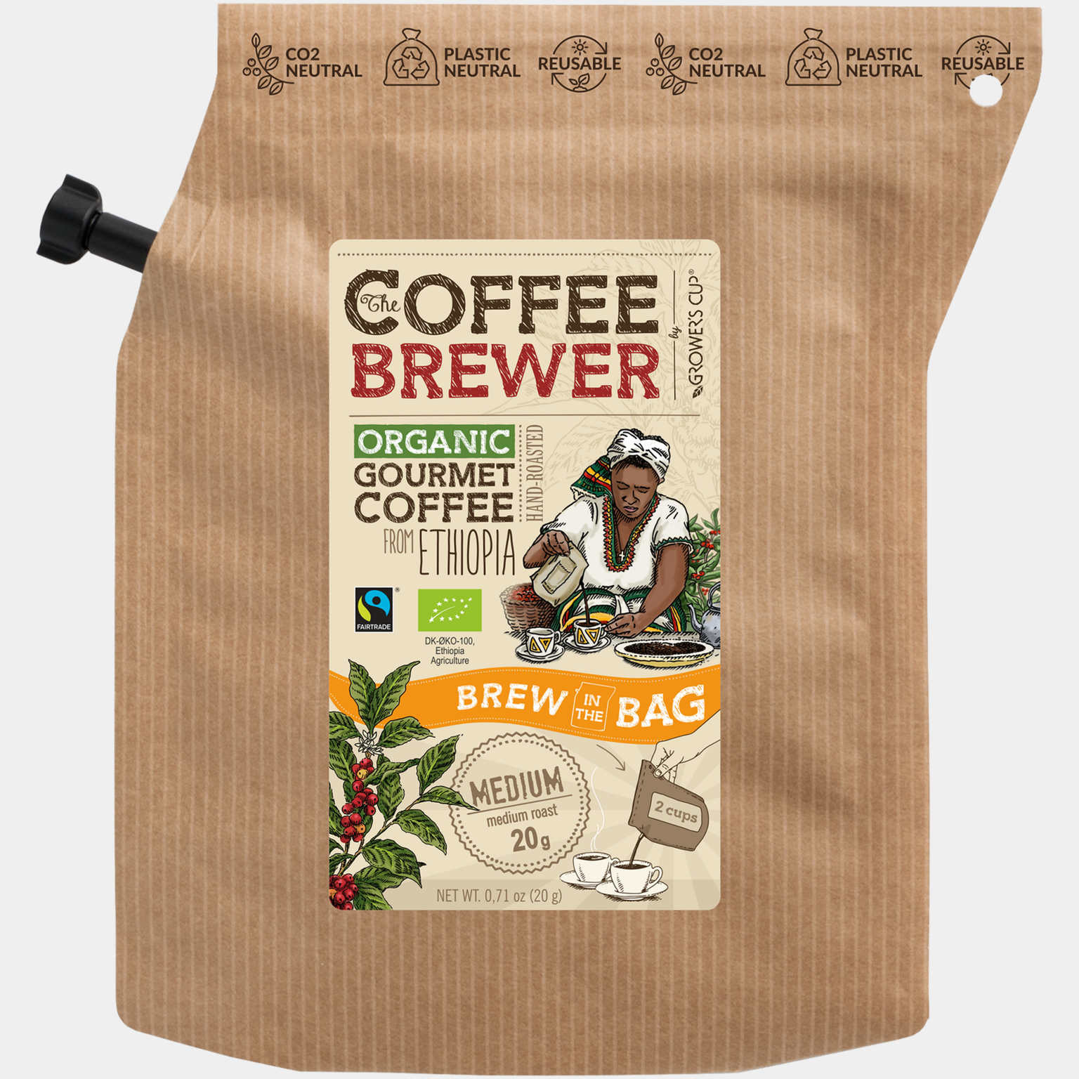 Ethiopia 2 Cups Coffee, Medium Roast - Brun