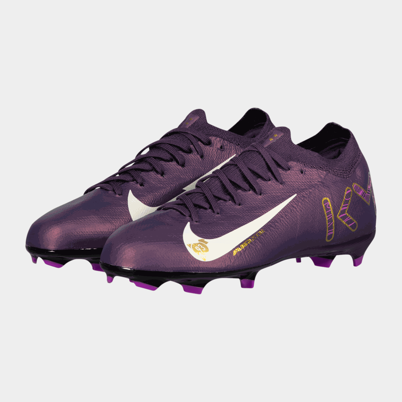  Chuteiras infantis Zoom Mercurial Vapor 16 Pro Kylian Mbappé FG com sola sintética - roxas