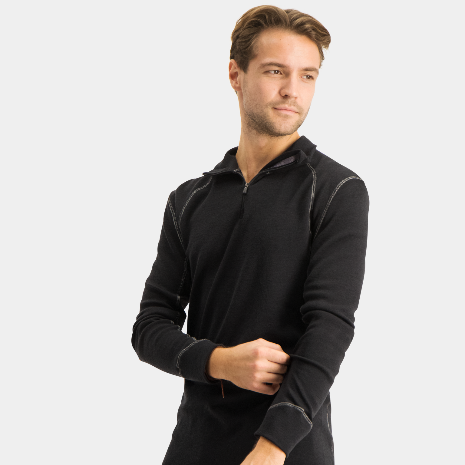 Thermische fleece trui met rits voor heren – Zwart