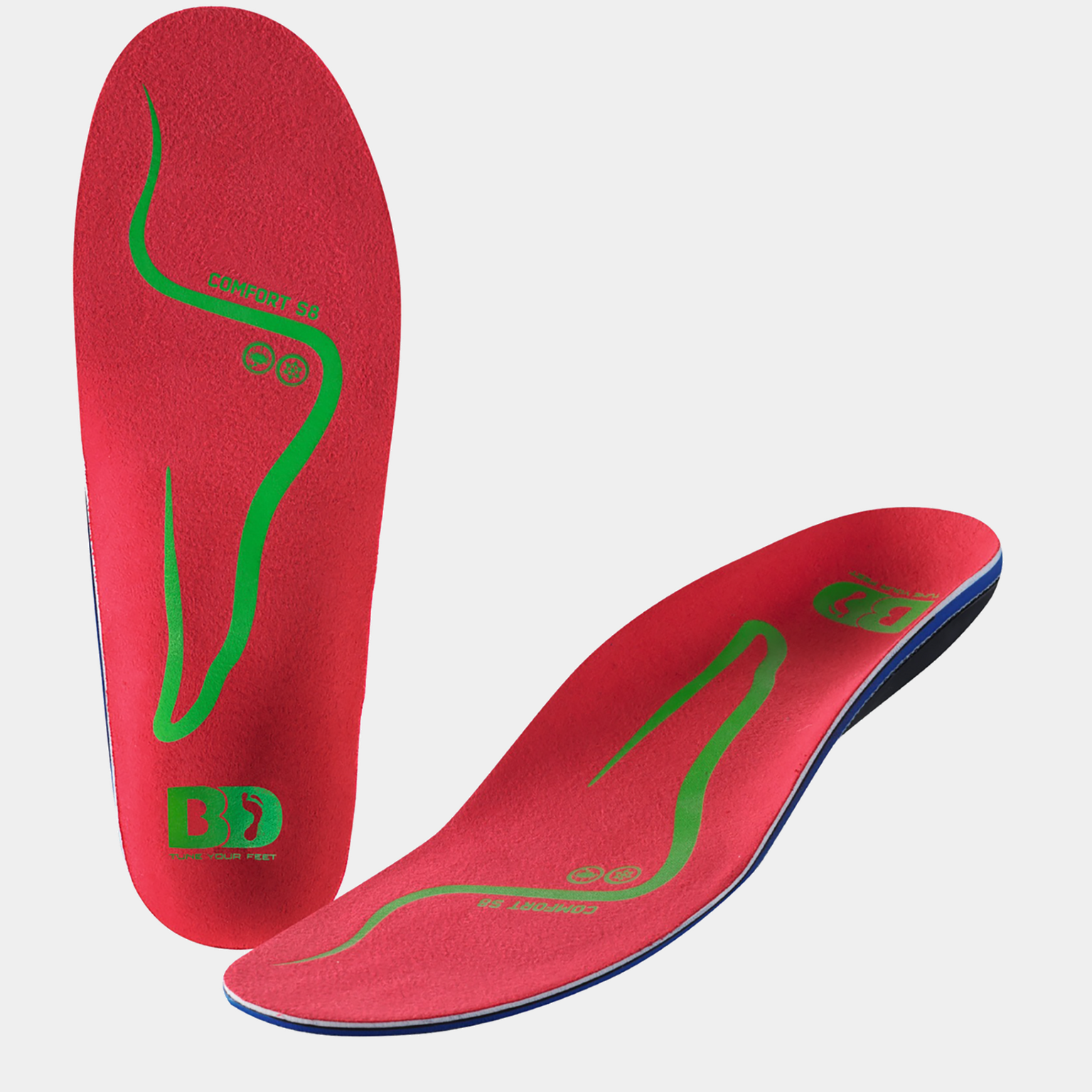 Palmilhas Alpine Comfort para esqui alpino, unissex, tamanho 24/25, com suporte baixo para o arco do pé, vermelhas.