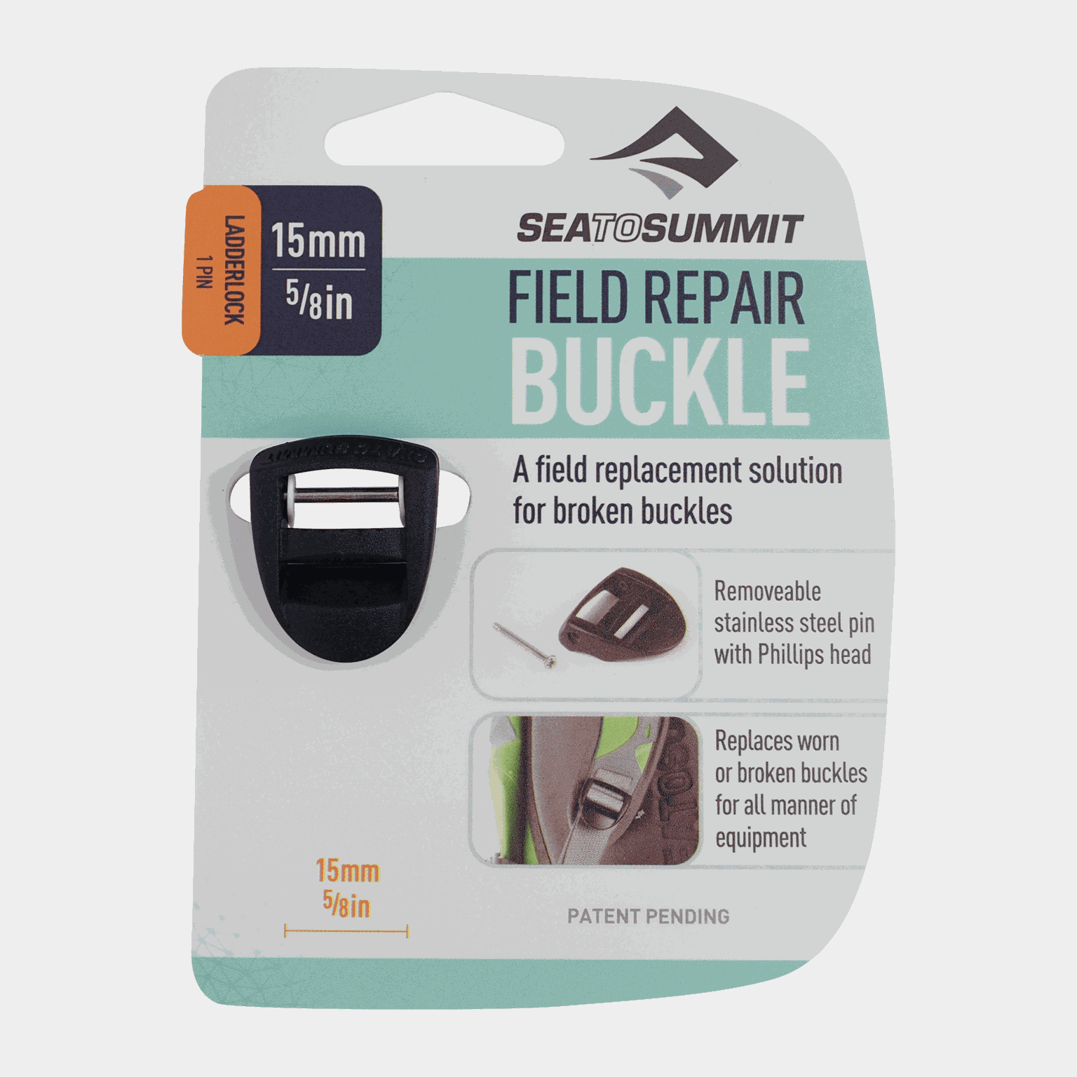Buckle 15Mm Ladderlock 1 Pin Black, reserveklips - Svart