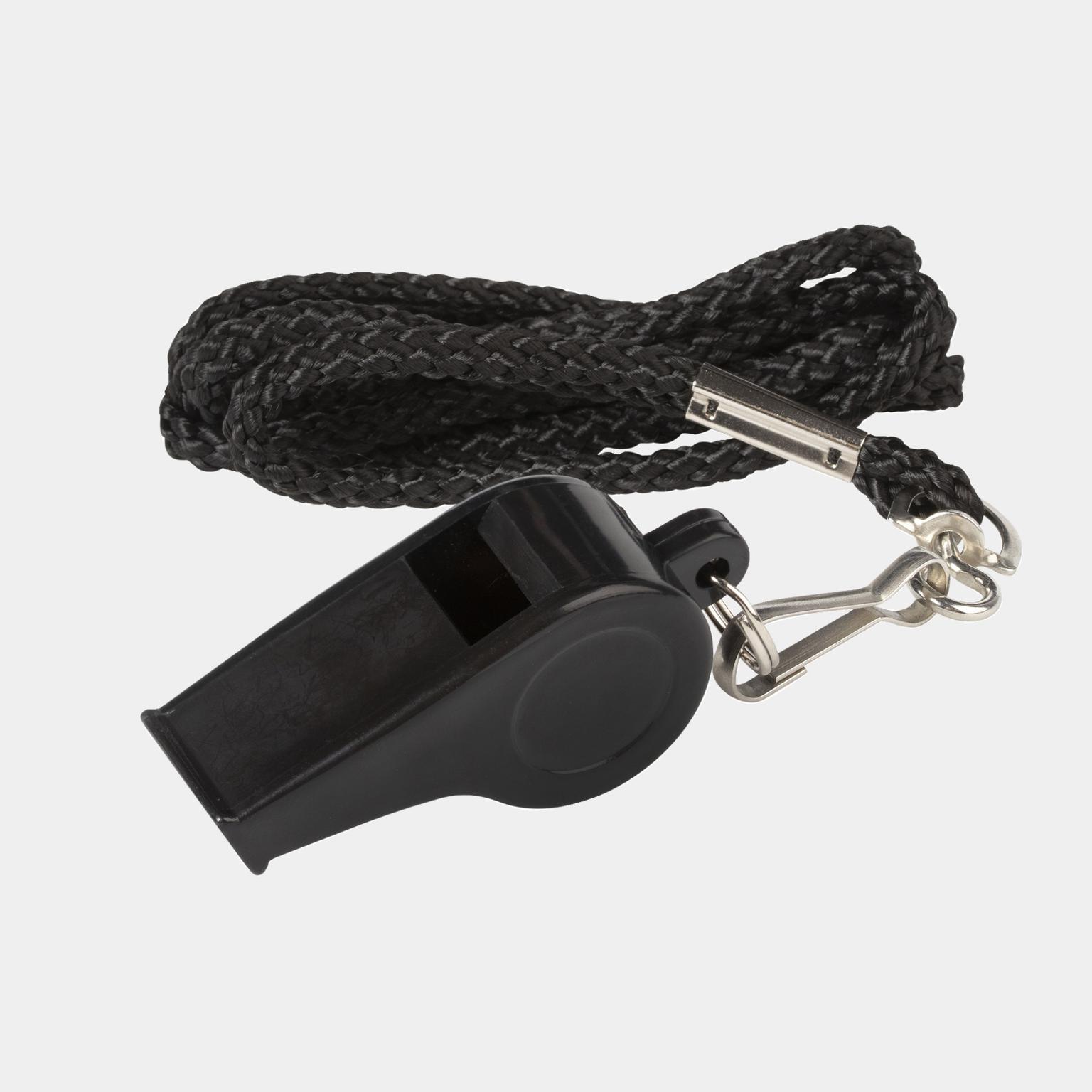 Referees Whistle Plastic W/lanyard, dommerfløyte i plast med snor - Svart